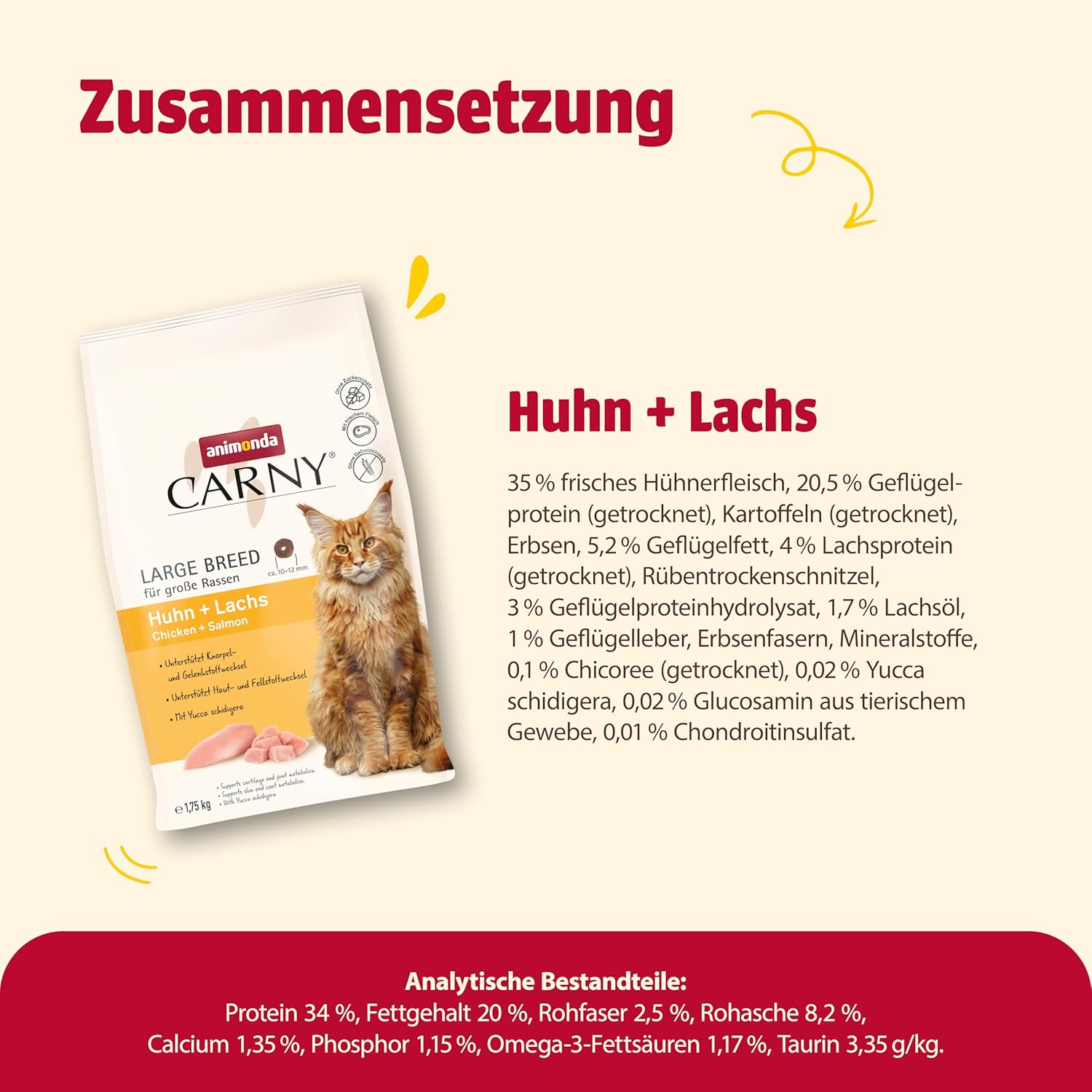 animonda Carny Katzen Trockenfutter Huhn und Rind (1 x 1,75 kg), Trockenfutter für ausgewachsene Katzen ohne Zucker und Getreide, mit frischem Hühnerfleisch und Rinderprotein