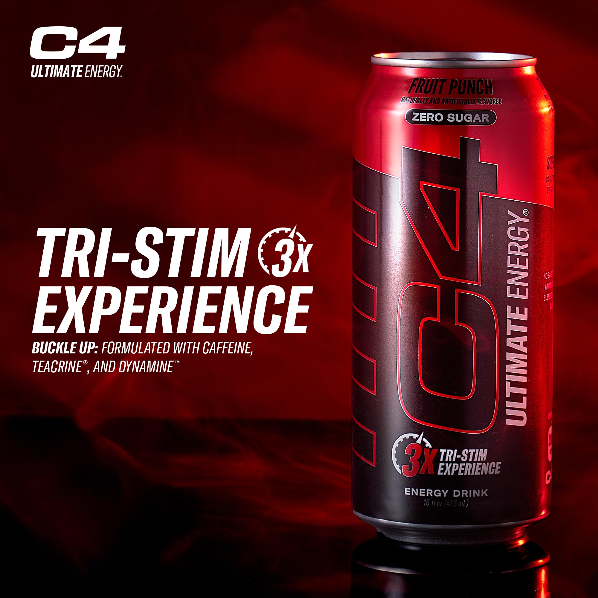 Cellucor C4 Ultimate | Pre Workout Sugar Free Energy Drink | Tri-Stim Experience with 300mg Caffeine + TeaCrine + Dynamine | Fruit Punch | 16oz (Pack of 12)