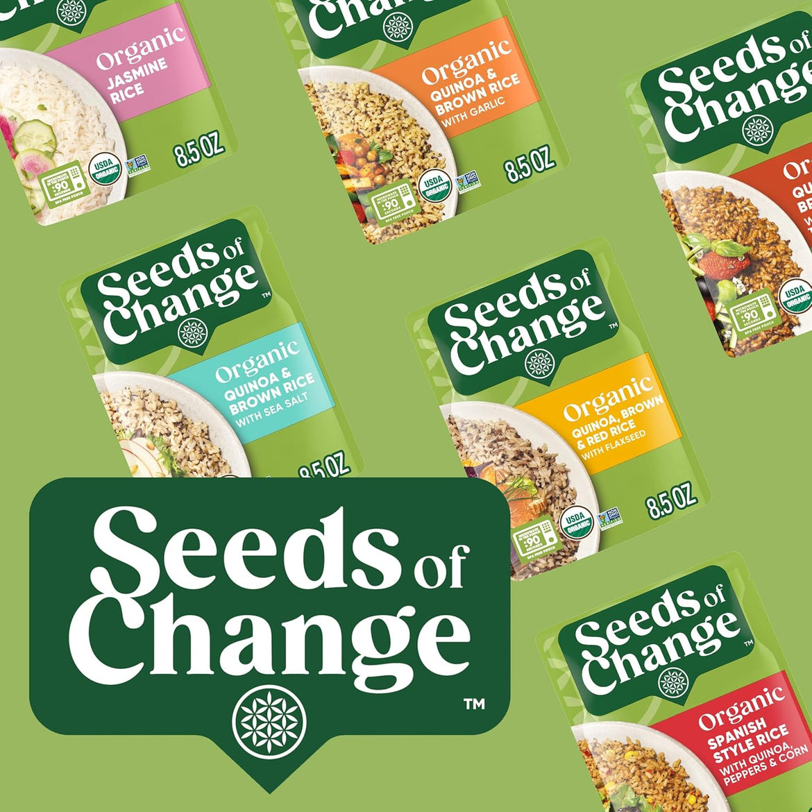 SEEDS OF CHANGE Certified Organic Brown Basmati Rice, Organic Food, 8.5 OZ Pouch (Pack of 12)