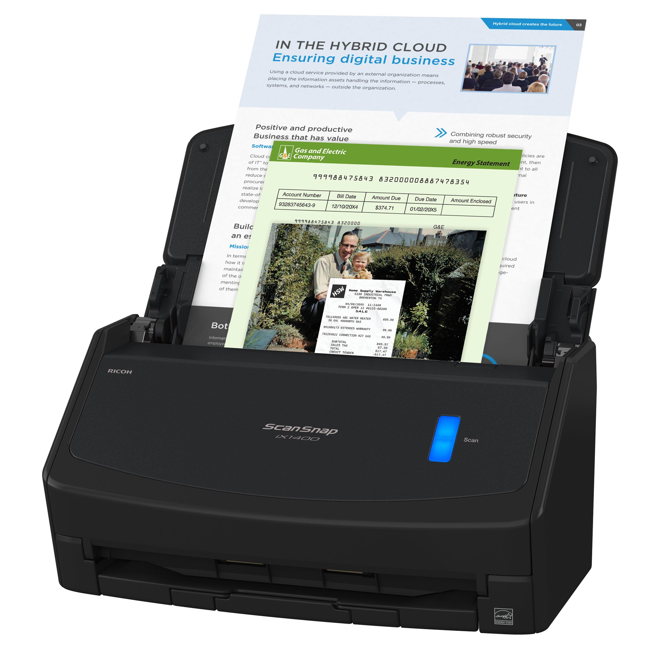 ScanSnap iX2400 High-Speed Simple One-Touch Button Color Document, Photo & Receipt Scanner with 100 Page Auto Document Feeder for Mac or PC, Black