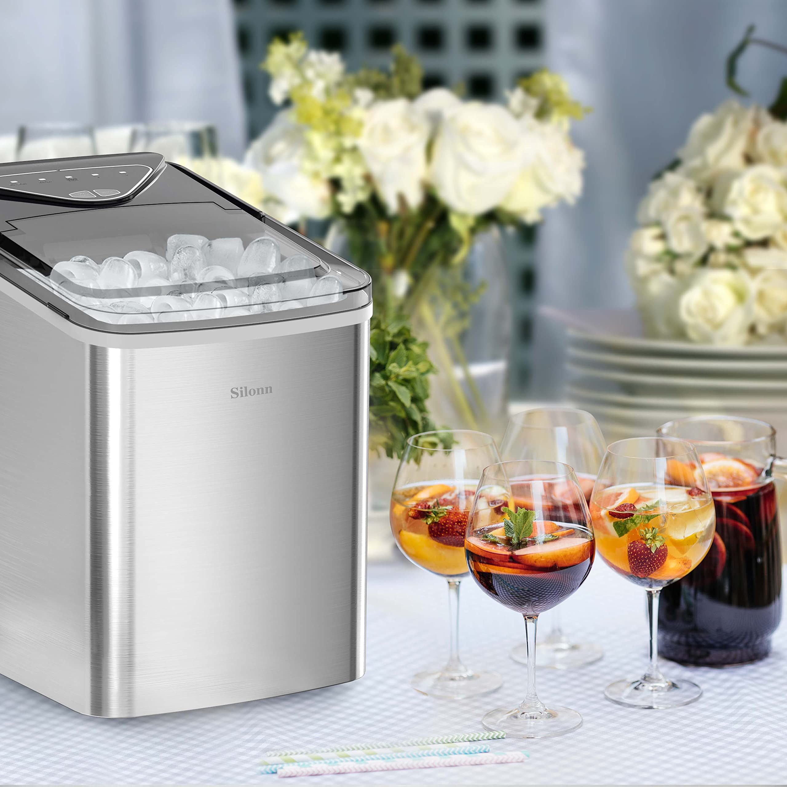Nugget Ice Maker Countertop, Silonn Chewable Pellet Ice Machine with Self-Cleanin Function, 36lbs/24H Portable Ice Makers for Home Kitchen Officce, Black