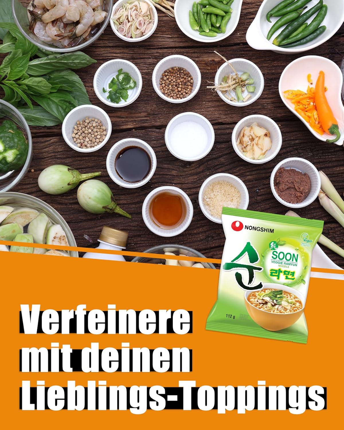 Nong Shim Instantnudeln Soon Veggie Ramyun – Koreanische Gemüse Ramen Suppe mild - schnelle Zubereitung – 20er Vorteilspack à 112g | Multipack