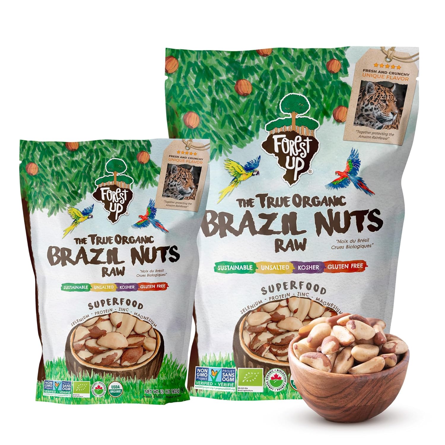 Snack The True Organic Brazil Nuts 15 oz – Raw and Unsalted – Kosher – Healthy – Rich in Vegetable Protein – Harvested in Amazon Rainforest – Fresh, Vegan, and Gluten Free – Forest Up