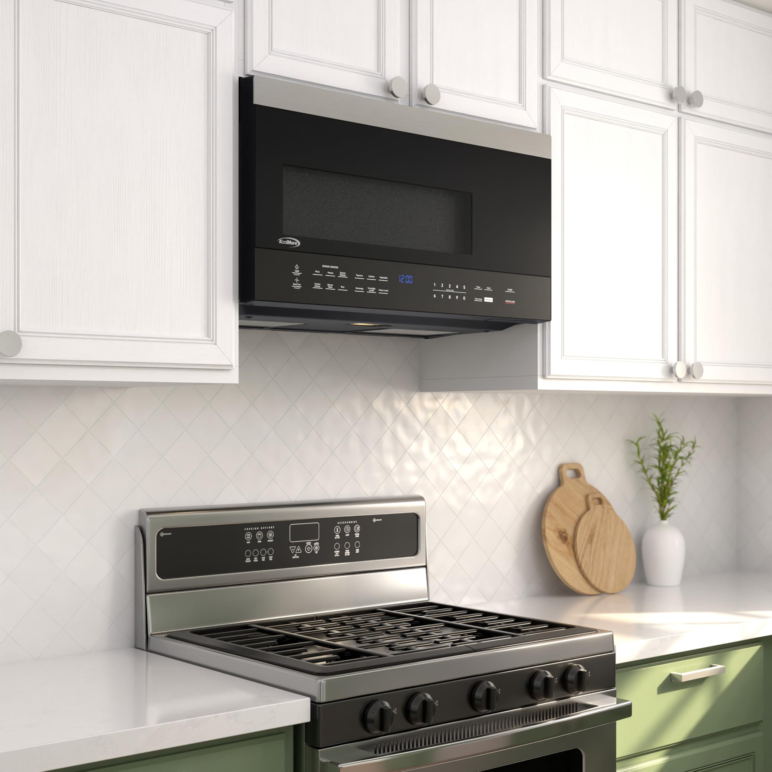 KoolMore Reserve Built-in Microwave Convection Oven with Air Fry, 3-in-1 Combo, Sensor Cook, Soft-Close Door, Stainless Steel, 24 in. / 1.6 cu. ft. with NEMA 5-20P Plug in Black
