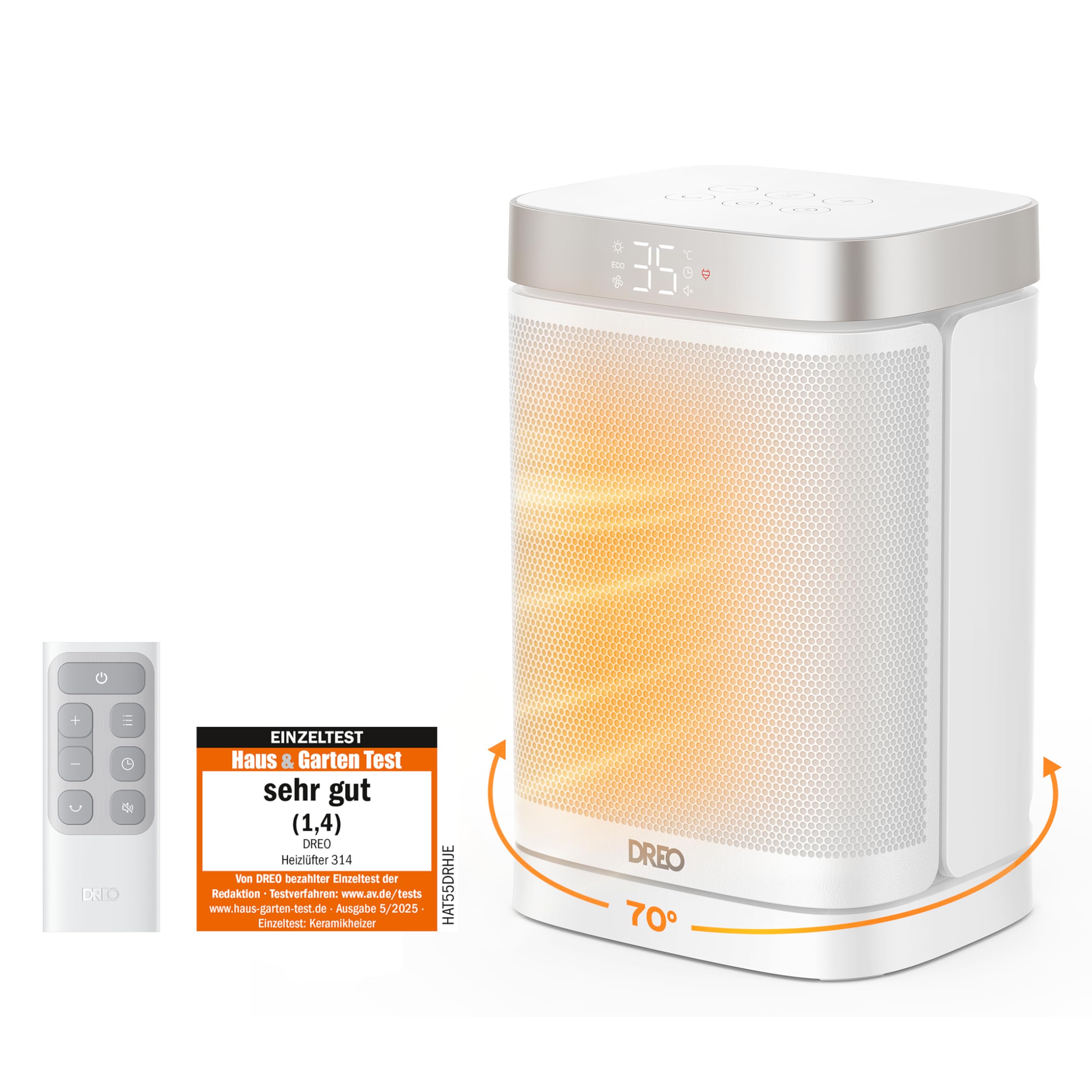 Dreo Heizlüfter Energiesparend Klein, 1500W Heizung Elektrisch mit Thermostat, 70° Oszillierend Elektroheizung, PTC Keramik Heizlüfter Leise, ECO-Modus, 12-Std-Timer, Überhitzungs- & Kippschutz