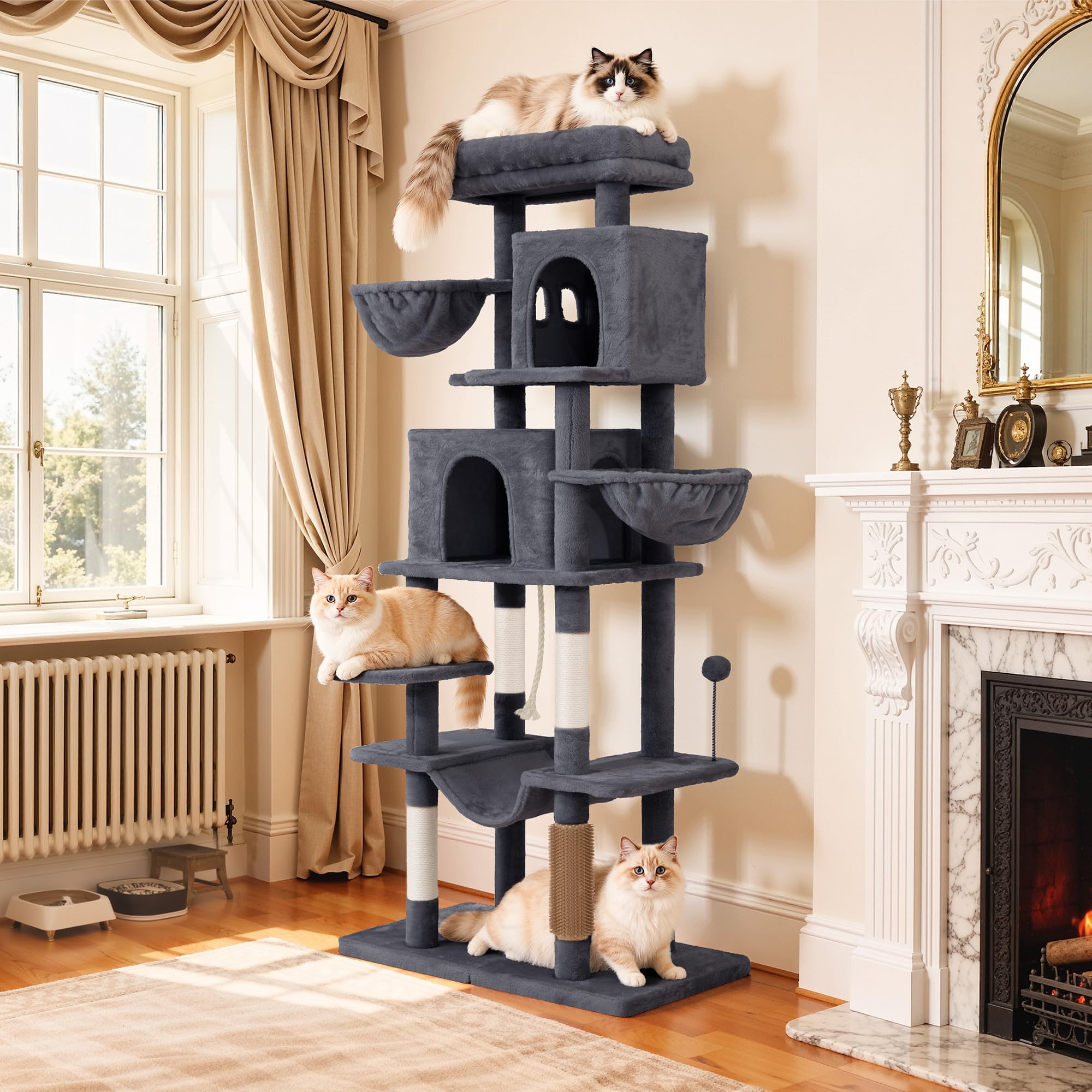 YITAHOME Kratzbaum, Katzenkratzbaum, für Große Katze, Katzenbaum, Katzenbürsten, 11 cm Dicke Stämme, Große Plattformen, Plüschkissen, Höhle, 50 x 50 x 157 cm, Beige