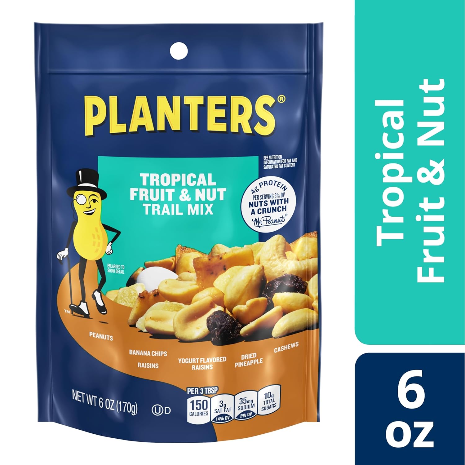 PLANTERS Tropical Fruit & Nut Trail Mix - Mixed Nuts Trail Mix Snack Packs, 6 oz Bags (Pack of 12)