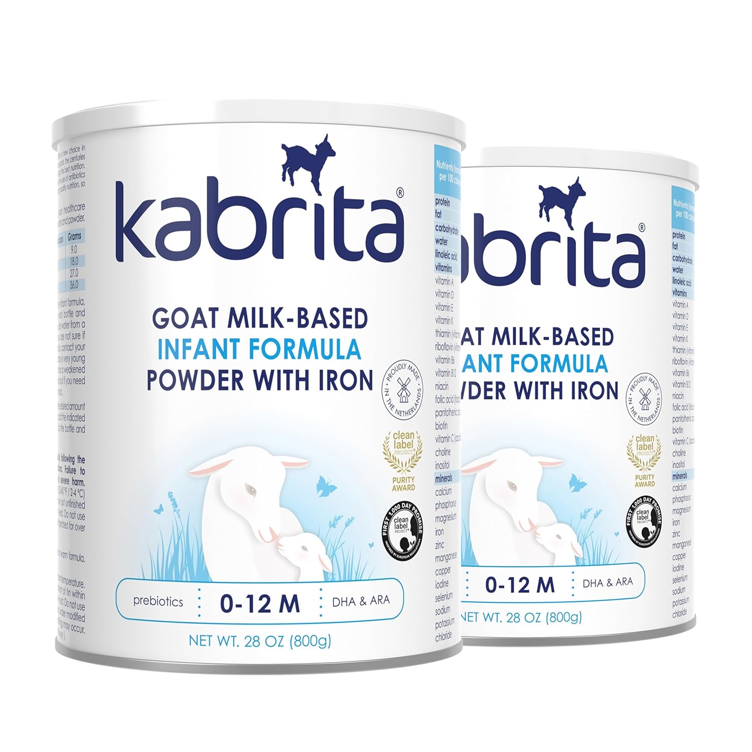 Kabrita Ziegenmilch-Säuglingsnahrung auf Pulverbasis mit Eisen, DHA, ARA und Präbiotika, für Säuglinge von 0–12 Monaten, gentechnikfrei, 794 g