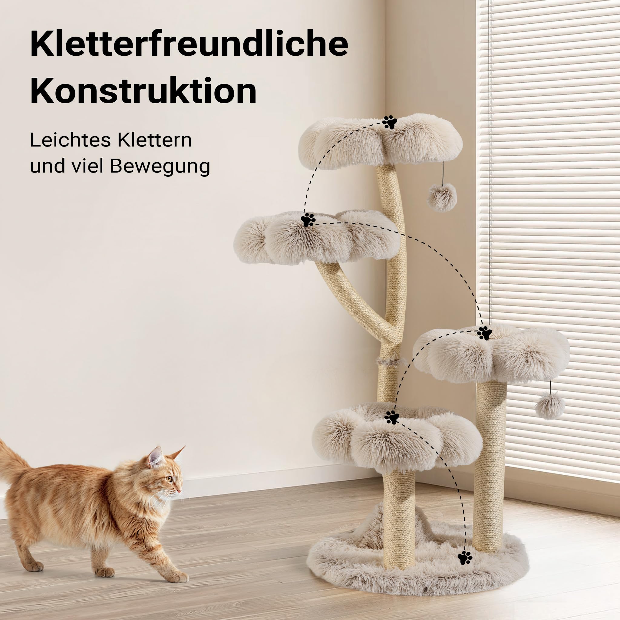 Fudajo Designer Kratzbaum mit Hängeliege, Katzenkratzbaum 59 x 59 x 169 cm, Katzenbaum bis max. 15 kg mit Sisal und Plüsch, Katzenmöbel mit 3 Etagen
