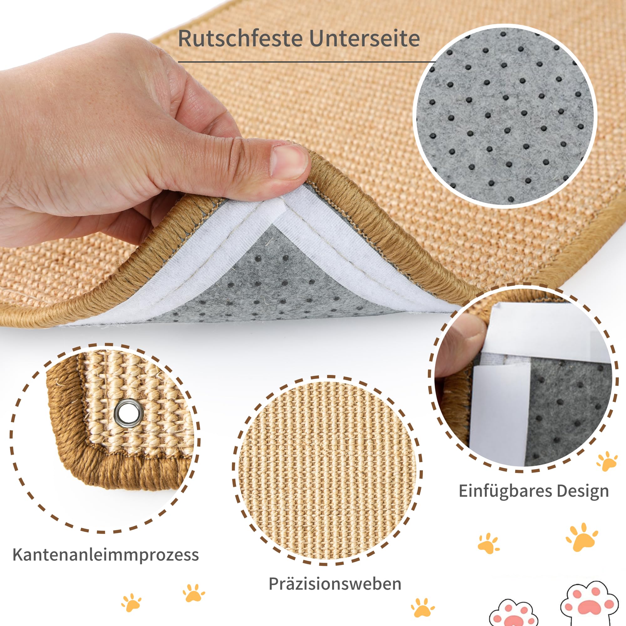 2 Stück Kratzmatte aus Sisal, Kratzmatte für Katzen, mit Klebeband, Katzenkratzmatte, Teppich zum Schutz der Wand, 60 × 25 cm (Braun)