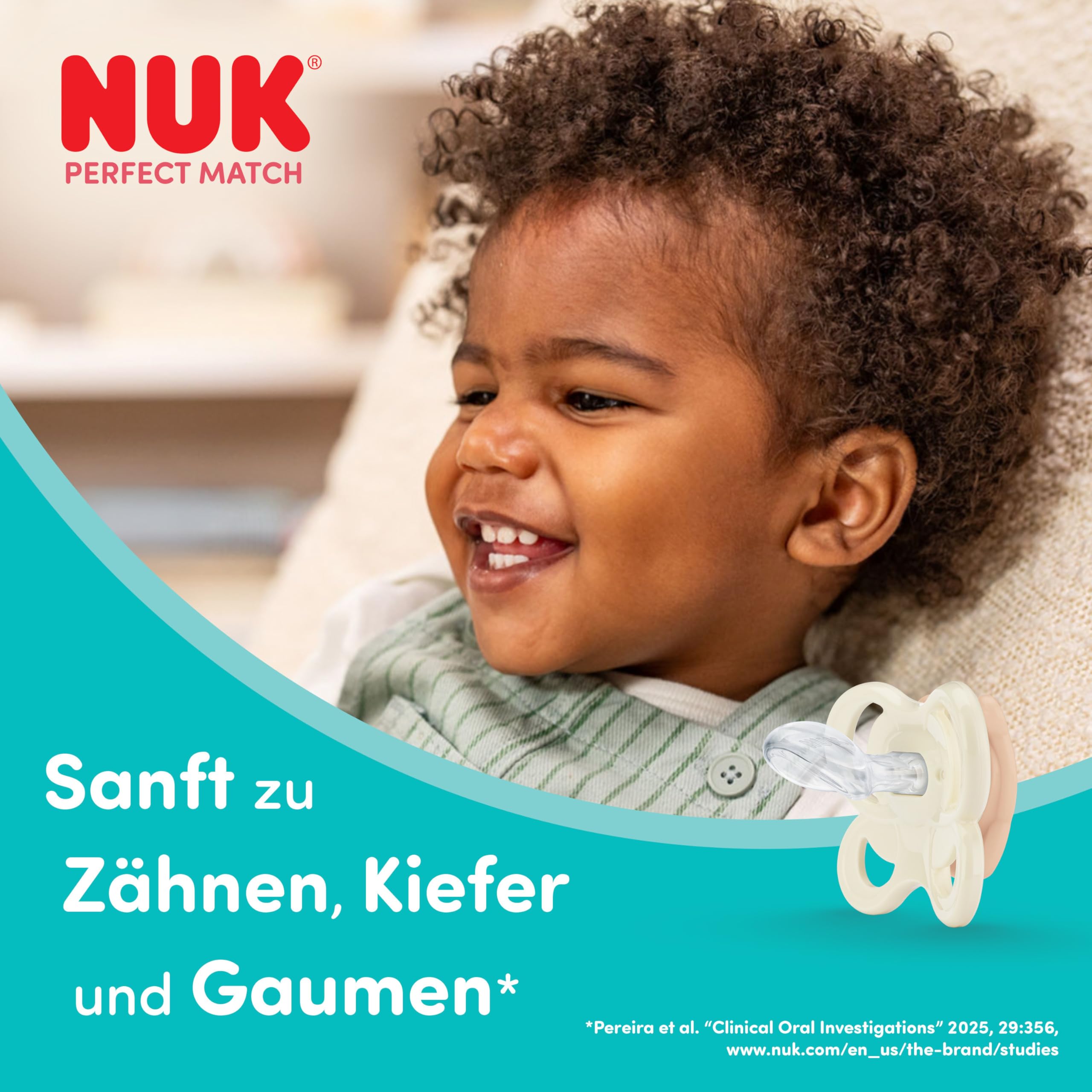 NUK Perfect Match Air Day & Night Baby-Schnuller | 0-6 Monate | Leuchtende Schnuller, die Luftzirkulation fördern & Speichelrash verhindern | 95% Baby-Akzeptanz** | Sortiert | 4 Stück