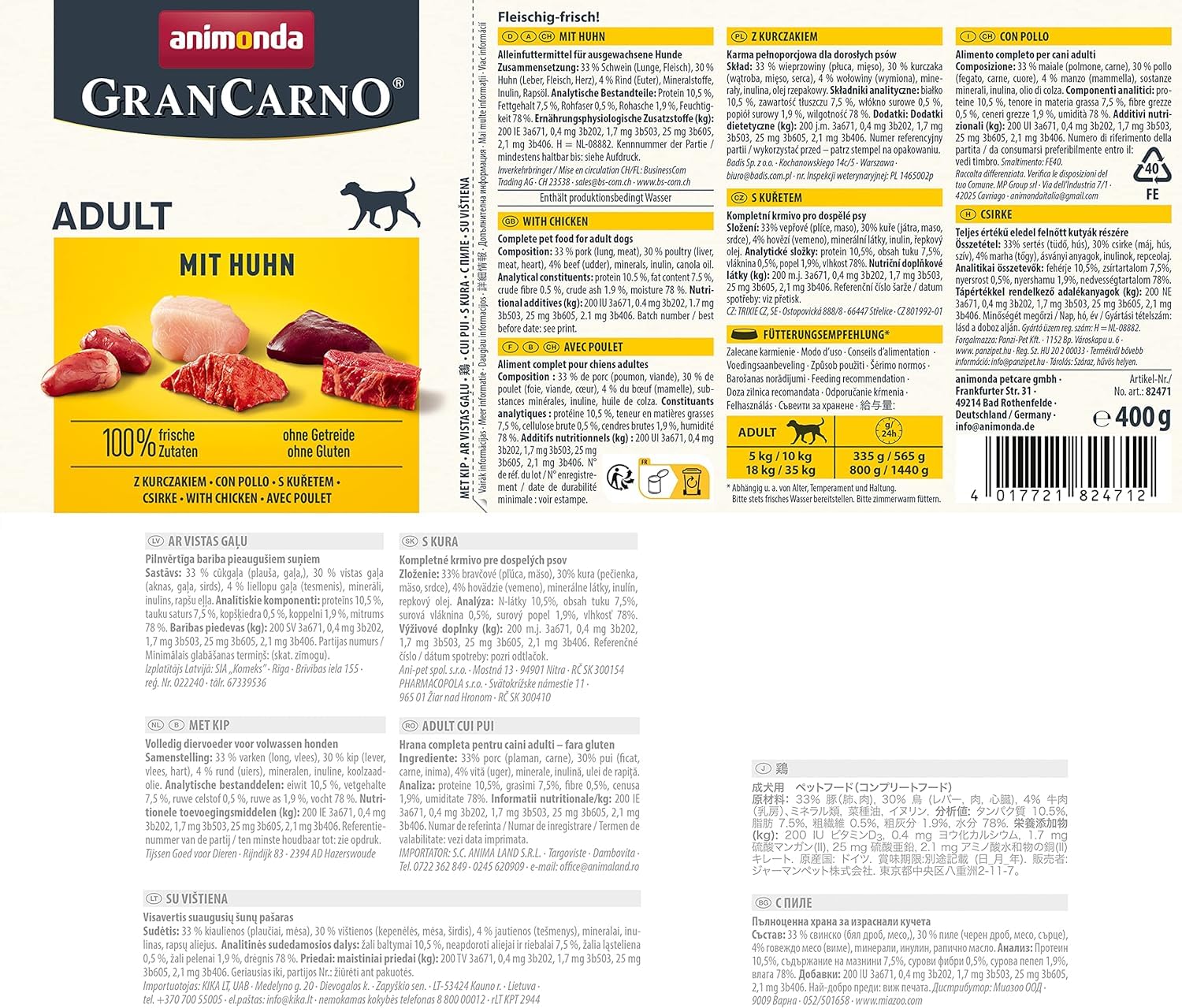 animonda GranCarno Hunde Nassfutter mit Rind + Entenherzen (6 x 800 g), getreidefreies Hundenassfutter ohne Zucker, für ausgewachsene Hunde, mit frischen fleischigen Zutaten