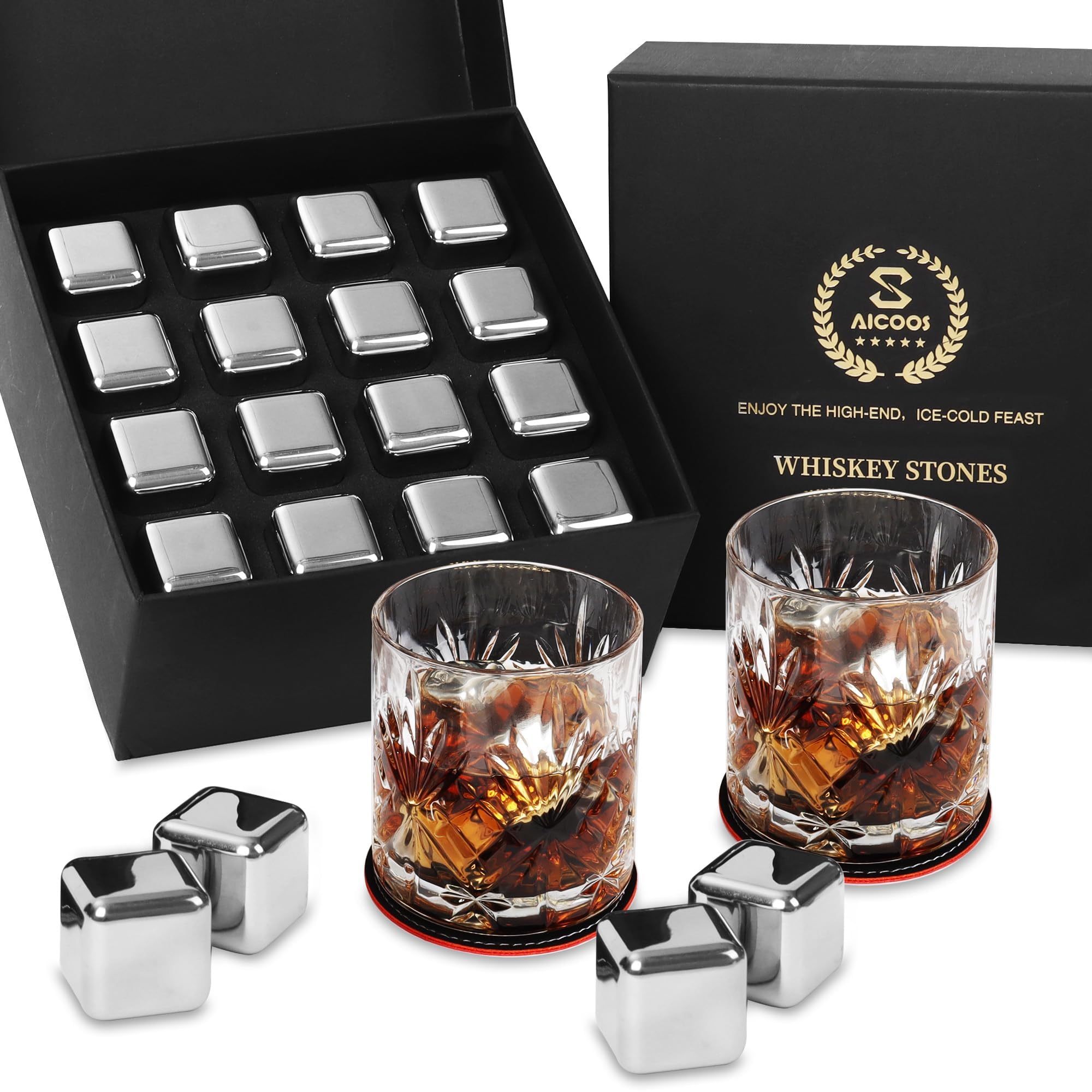 Geschenke für Männer Vatertagsgeschenke - Bullet Eiswürfel Edelstahl Wiederverwendbare Metall Whisky Steine für Jahrestag Und Geburtstag Personalisierte Geschenk für Ihn Ehemann Papa Freund (8Stück)