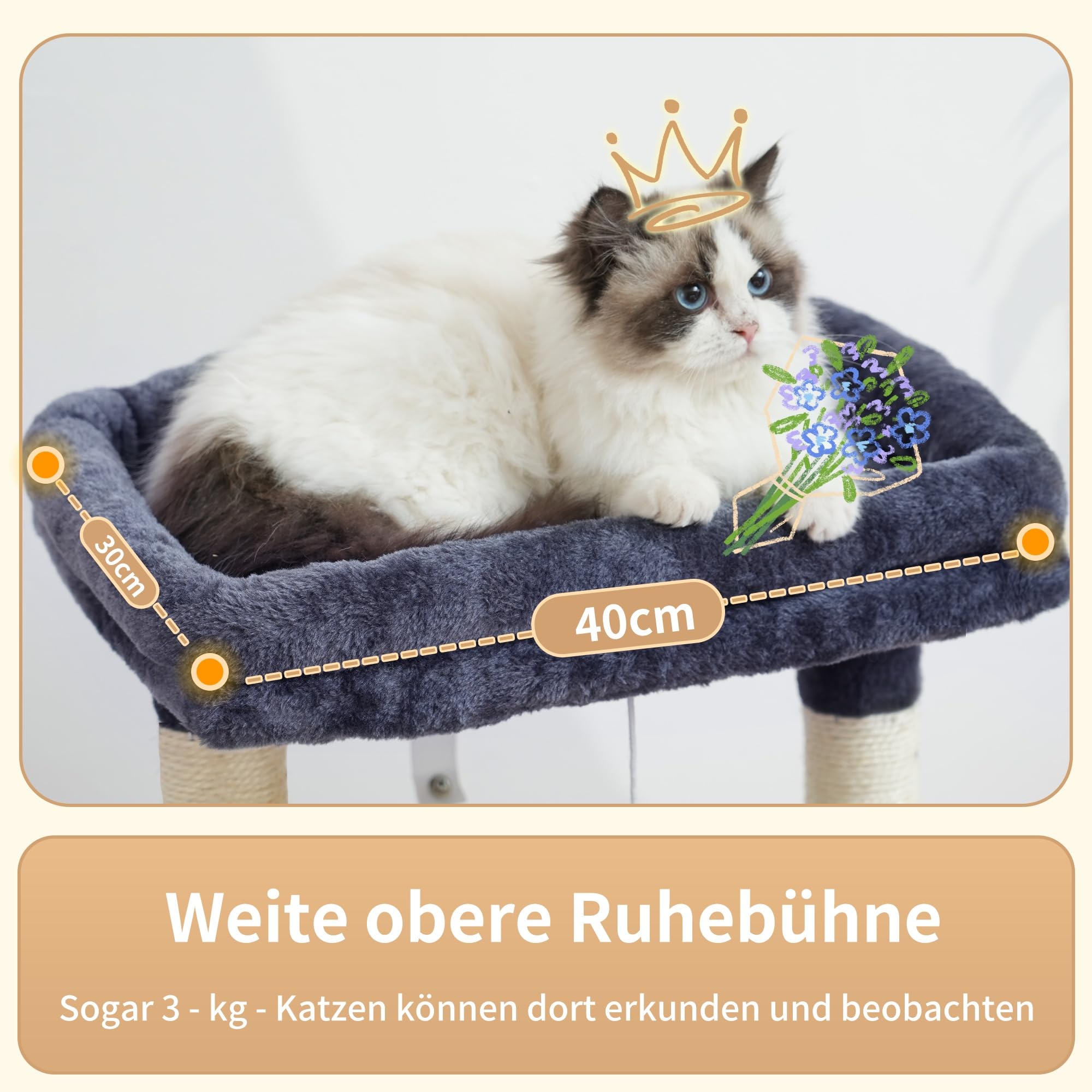 Heybly Kratzbaum, Katzenbaum mit Extra Großem, Weichem Katzenkorb, Katzenkratzbaum mit Geräumigem Katzenbett und Verstecktem Schlafplatz, Robusten Sisal-Kratzsäulen, Hellgrau HCT008SW