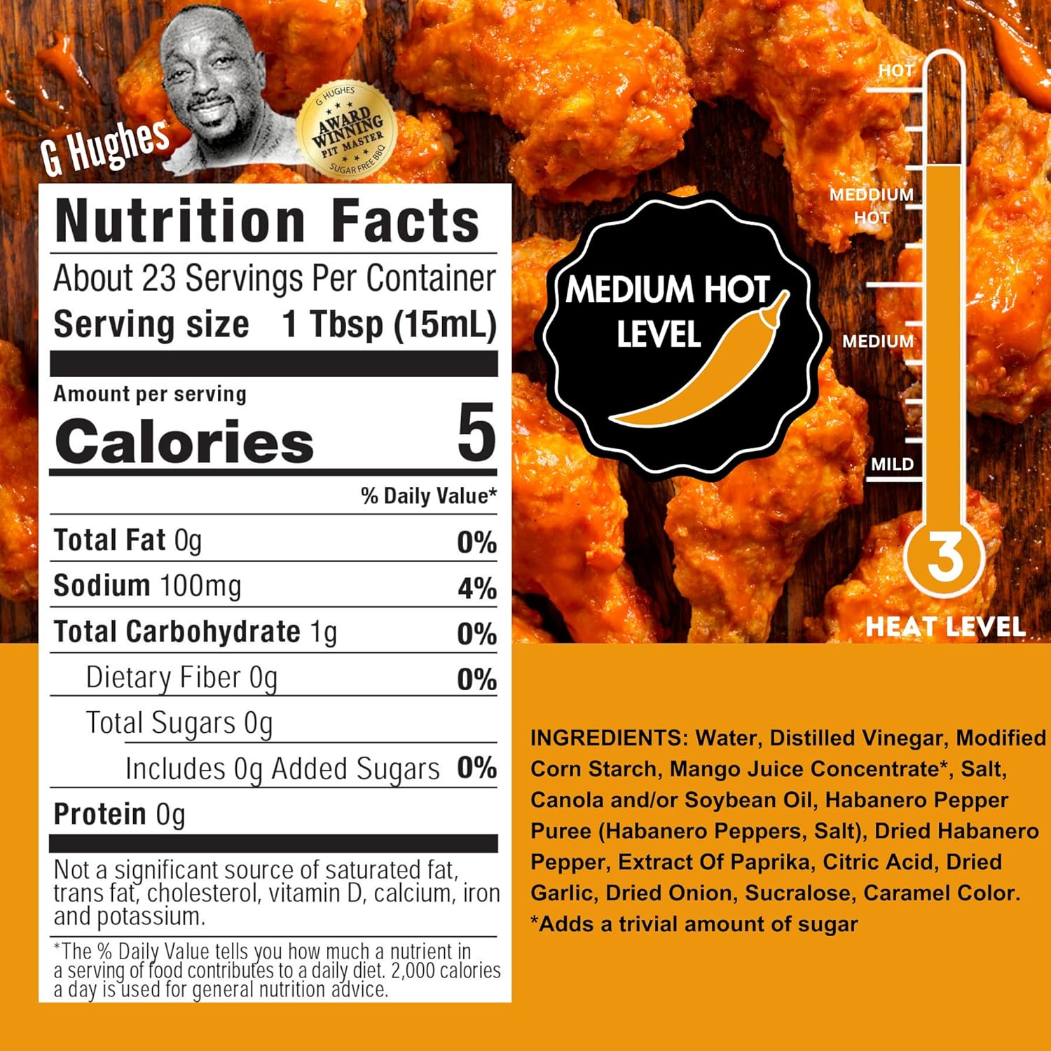 G Hughes Sugar Free, Mango Habanero Wing Sauce - Gluten Free Hot Sauce, Sugar Free Sauces, Habanero Hot Sauce, BBQ Sauces, No High Fructose, No Sugar - 12 Oz. (3-Pack)