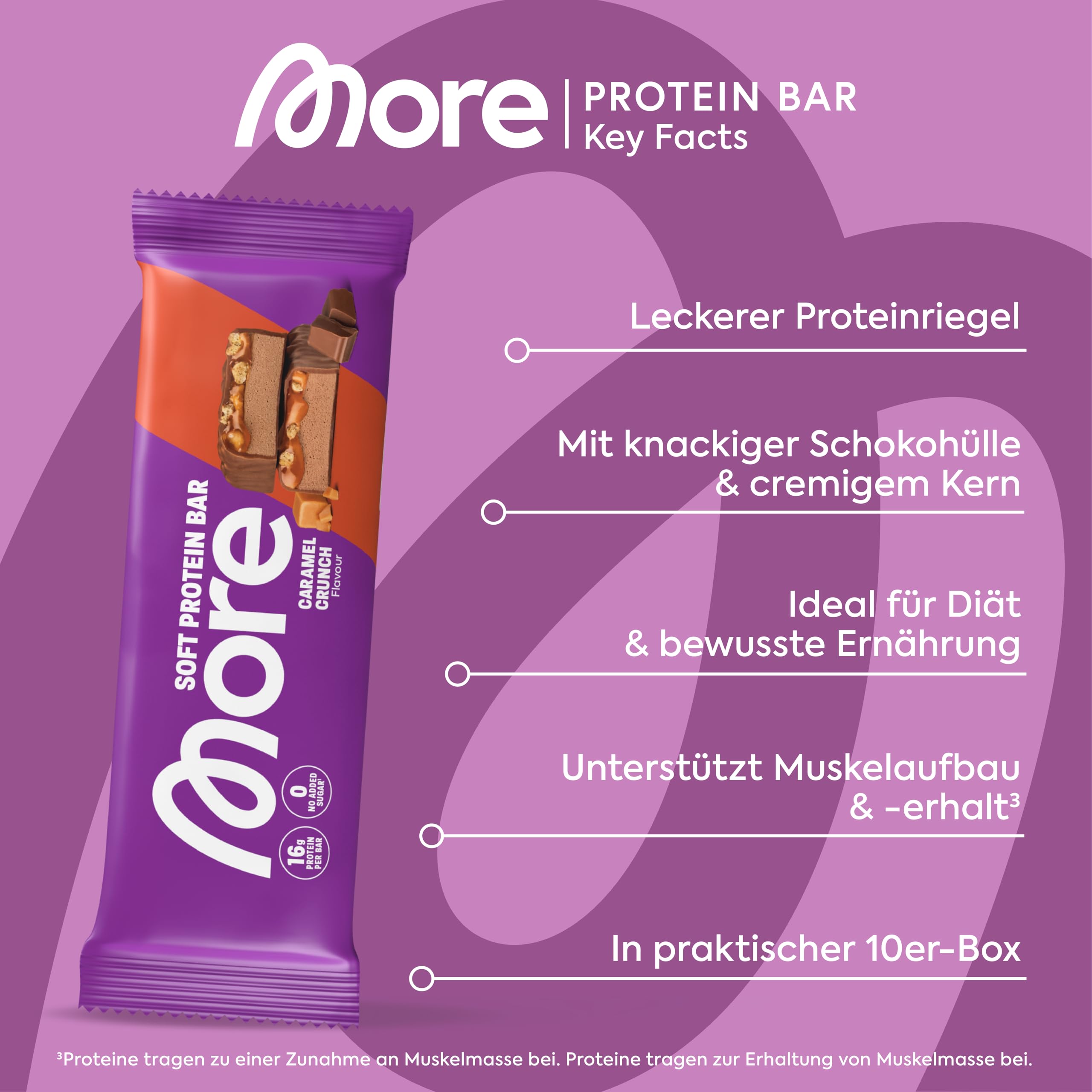MORE Protein Bar, 10er Box, White Chocolate Peanut Caramel, Protein Riegel ohne Zuckerzusatz (Design kann variieren)