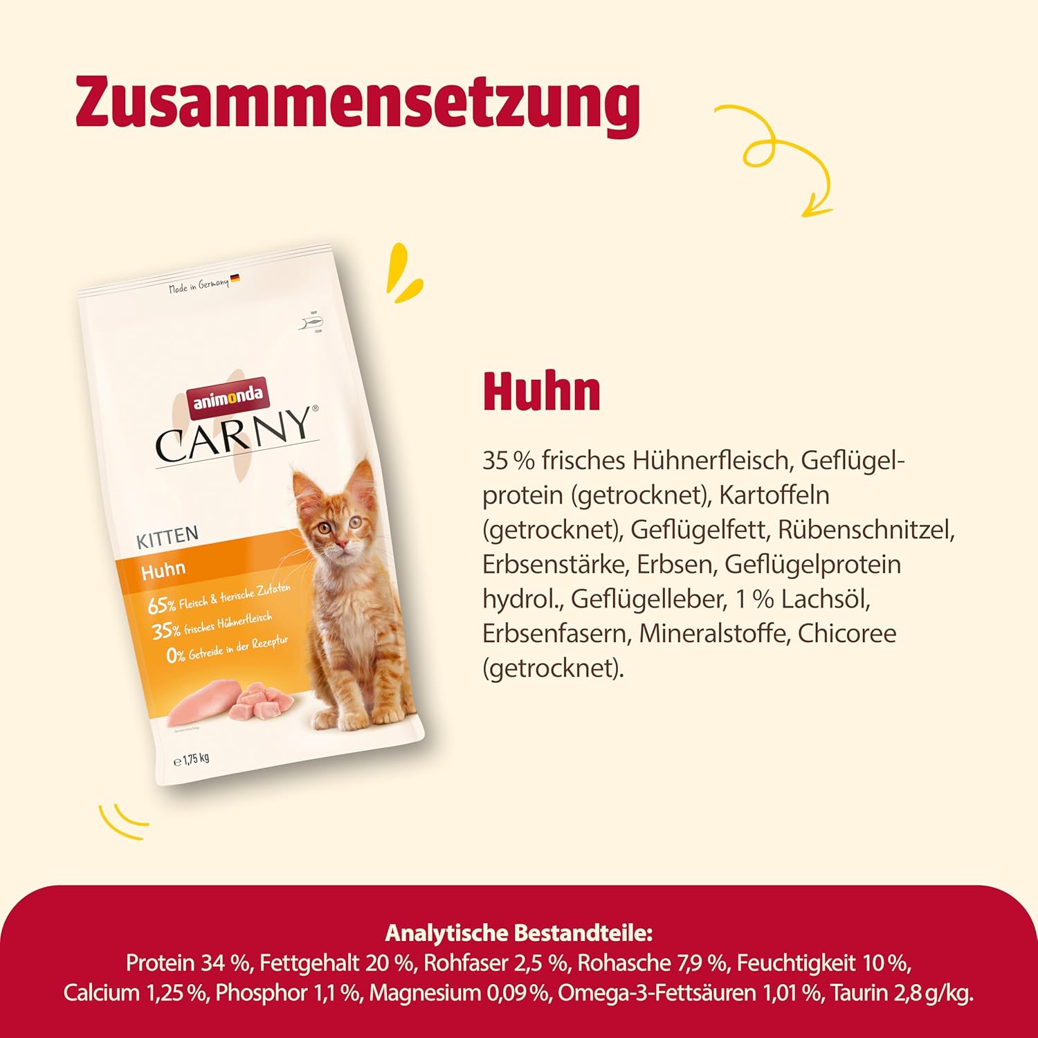 animonda Carny Katzen Trockenfutter Huhn und Rind (1 x 1,75 kg), Trockenfutter für ausgewachsene Katzen ohne Zucker und Getreide, mit frischem Hühnerfleisch und Rinderprotein