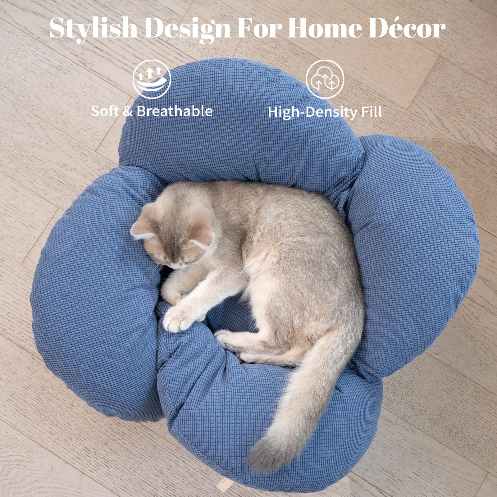 CheerPals Erhöhtes Katzenbett Blumenform, 55cm L&W Großes Katzensofa, Stilvoll Katzenstuhl mit Hochelastischer Weich Kissen, Katzenmöbel zum Schlafen für Alle Katze