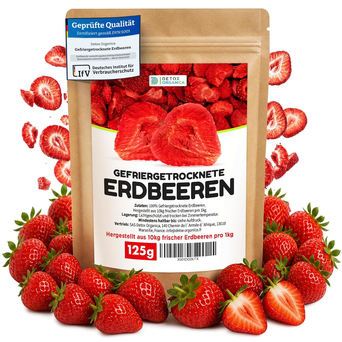 Detox Organica GEFRIERGETROCKNETE ERDBEEREN, 300g Früchte in Scheiben, 100% Trockenfrüchte natürlich und ohne Zusatz von Zucker oder Zusatzstoffen, Erdbeerchips freeze dried strawberries (300g)