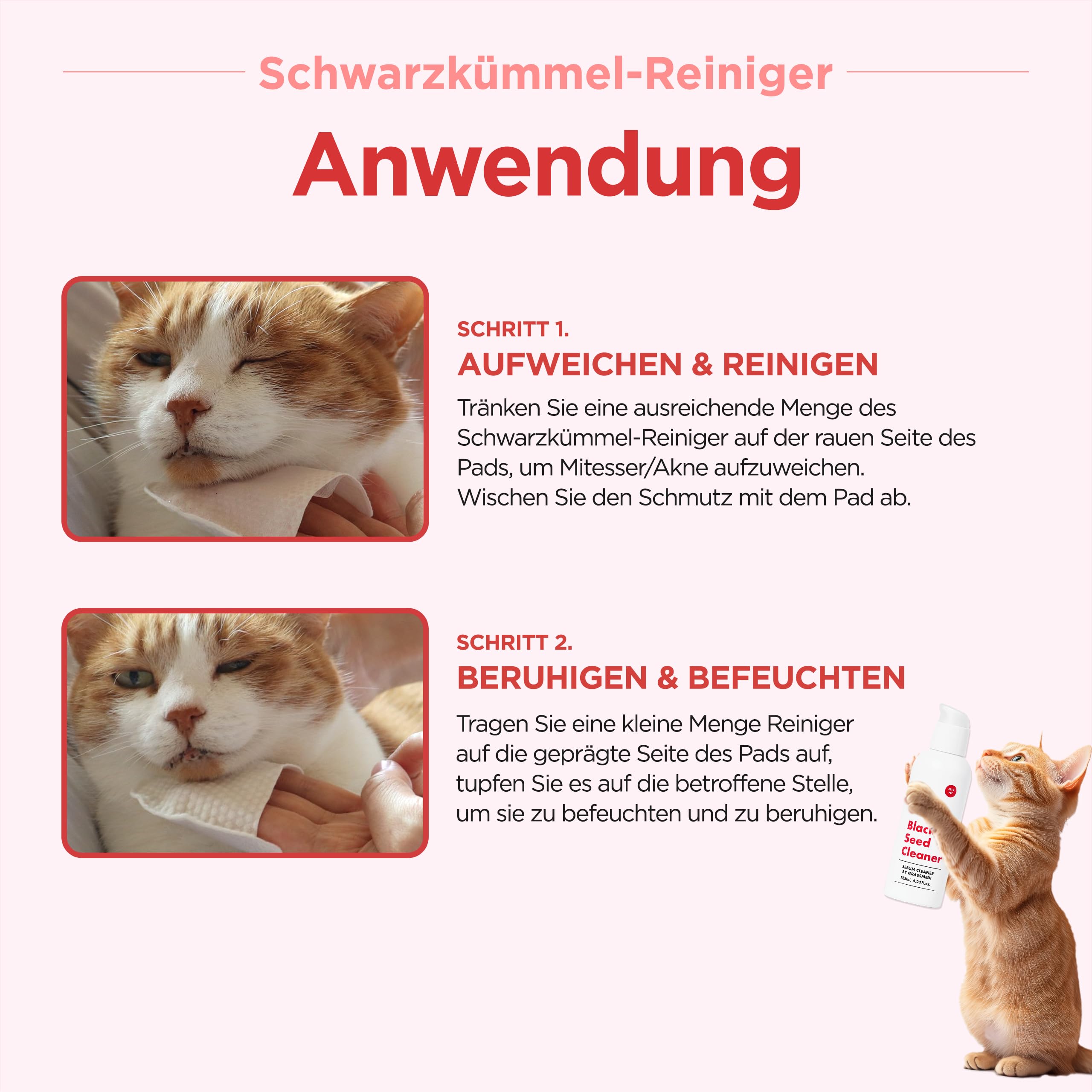 JAYU PET Schwarzkümmel-Reiniger - Kinnakne-Behandlung für Katzen, ungiftiger hypoallergener Reiniger, entfernt Mitesser am Katzenkinn und verbessert die Hautgesundheit (125 ml)