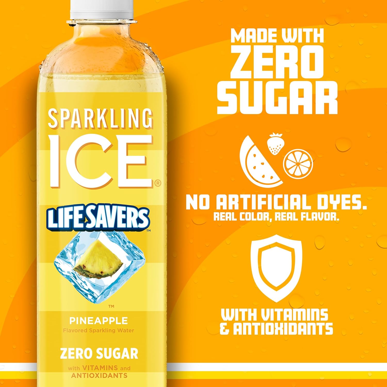 Sparkling Ice® LIFESAVERS™ Pineapple, Zero Sugar Flavored Sparkling Water, with Vitamins and Antioxidants, Low Calorie Beverage, 17 fl oz Bottles (Pack of 12)