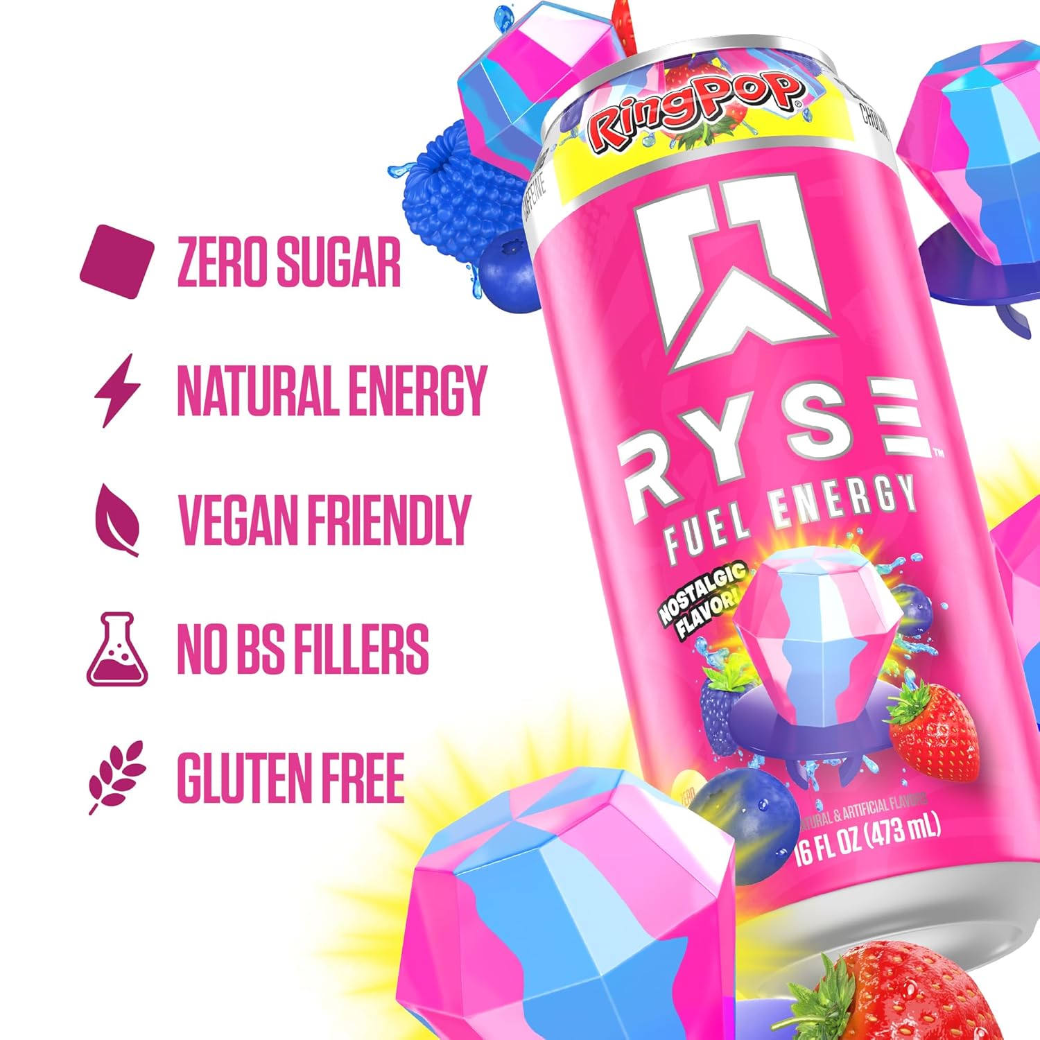 RYSE Fuel Energy Drink - Variety Pack - Sugar Free, Gluten Free & Vegan - 200mg Natural Caffeine, Taurine & Choline for Focus & Energy - No Artificial Colors - 16 fl oz Cans (12-Pack)