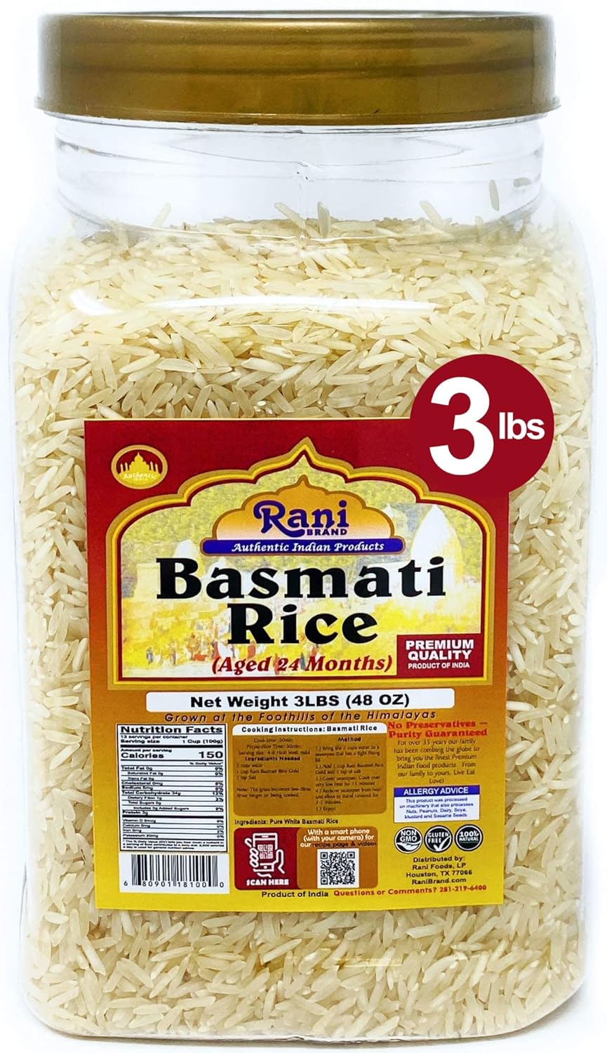 Rani Platinum White Basmati Rice Extra Long Aged 10-Pound Bag, 160oz (10lbs) 4.53kg ~ All Natural | Gluten Friendly | Vegan | Indian Origin | Kosher | Export Quality