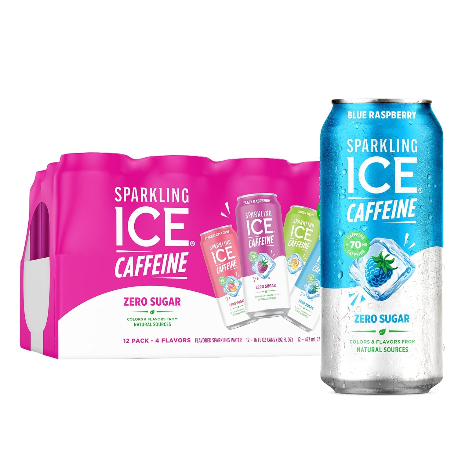 Sparkling Ice Caffeine Citrus Twist Sparkling Water with Caffeine, Zero Sugar, with Antioxidants and Vitamins,16 fl oz Cans (Pack Of 12)