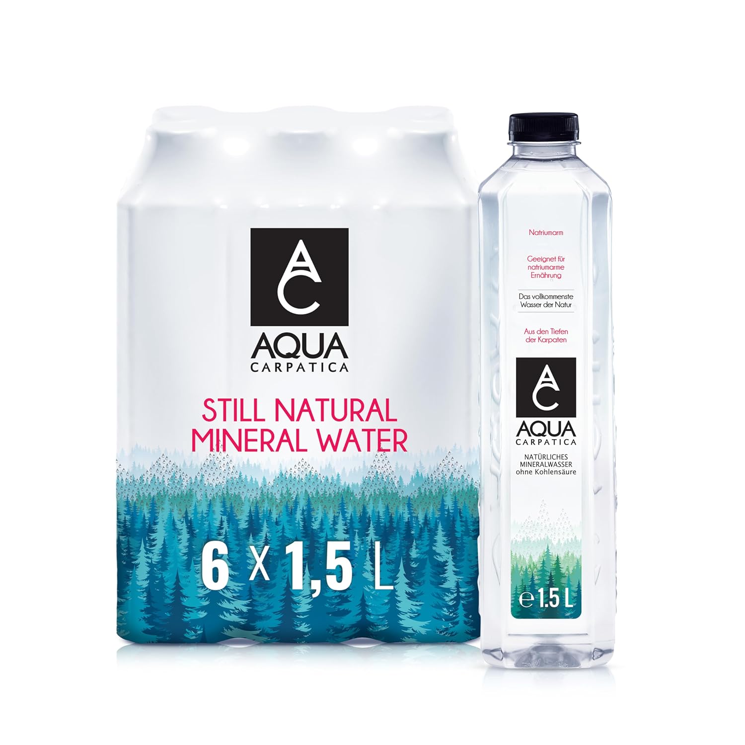 AQUA CARPATICA 1.5L x 12 (6x2) Still Water Premium Natürliches Mineralwasser, Mit Natürlichen Elektrolyten, 100% Recycelbar, BPA Frei, Ohne Kohlensäure, Perfekt für die Zubereitung von Babynahrung