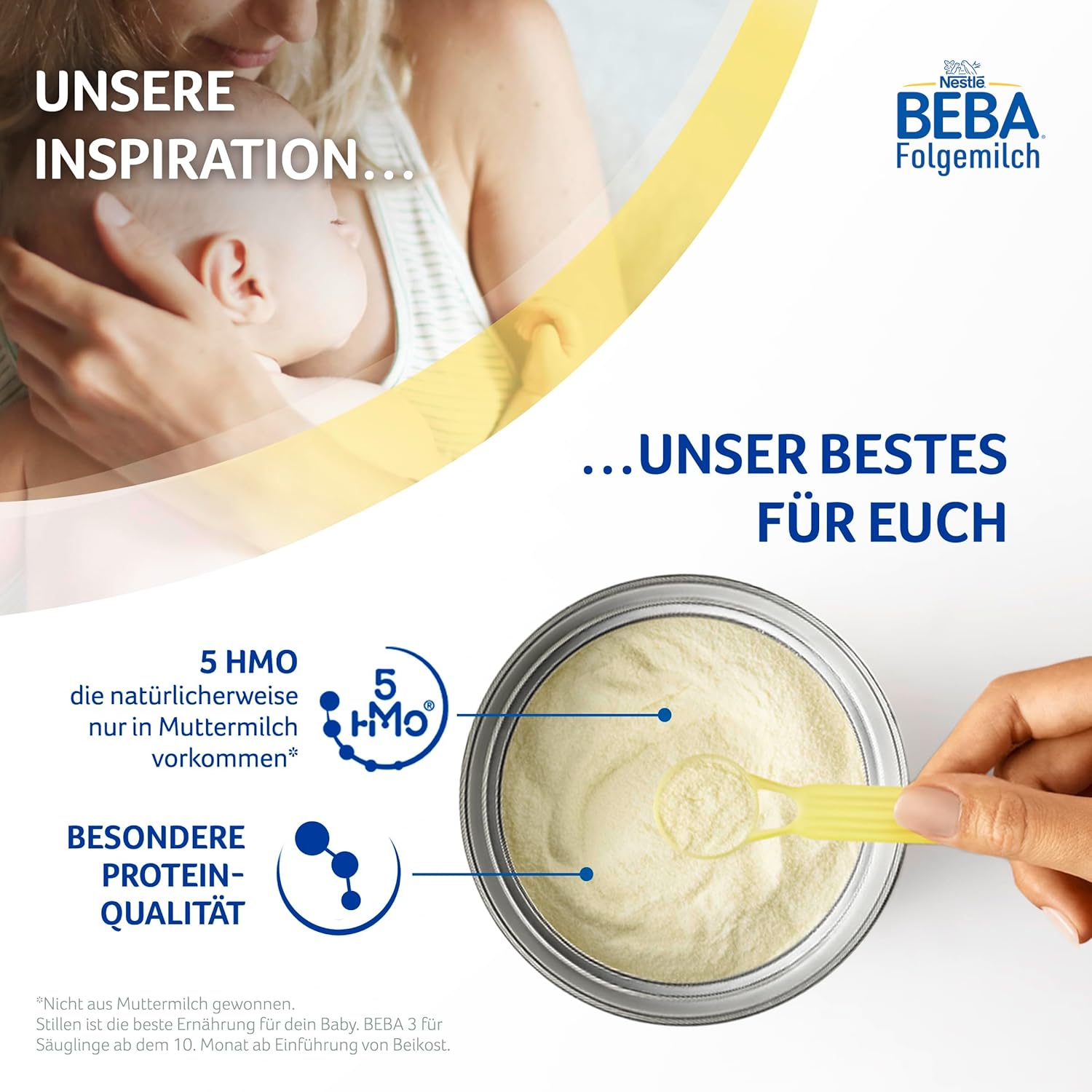 BEBA 3 - Folgemilch ab dem 10. Monat, Mit 5 HMO Komplex, Altersgerecht angepasster Proteingehalt, Nur Laktose, Ohne Palmöl, Ohne Fischöl, Babynahrung, Baby-Milchpulver, 3er Pack (3 x 800g)