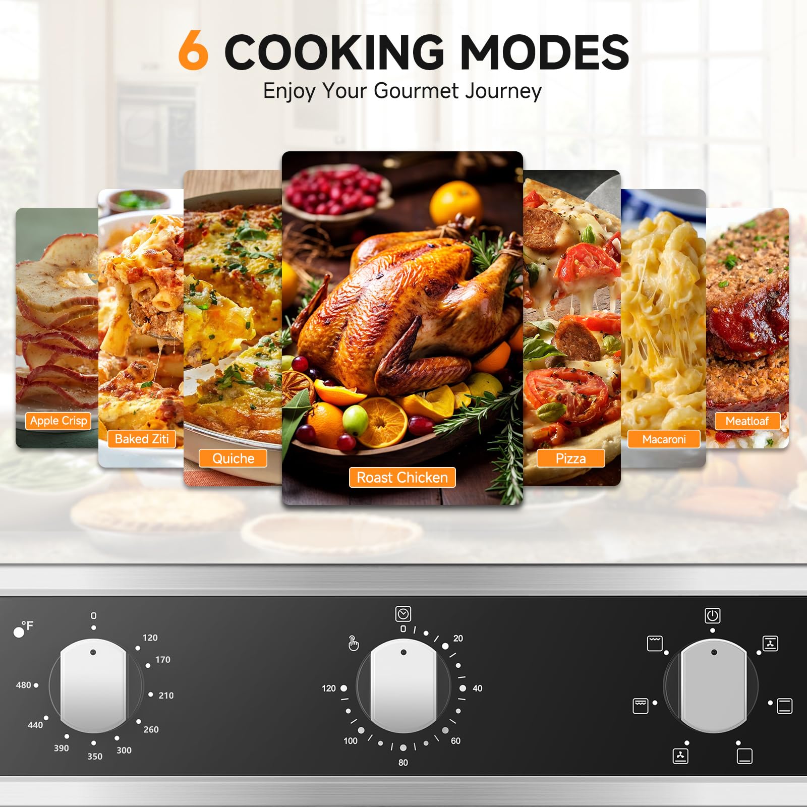 24" Single Wall Oven for Kitchen: 2200W Built-in Electric Wall Oven with Mechanical Knobs Control, 2.65 Cu.ft. Stainless Steel Wall Oven with 5 Cooking Modes, 360° ROTATING ROTISSERIE, Timer