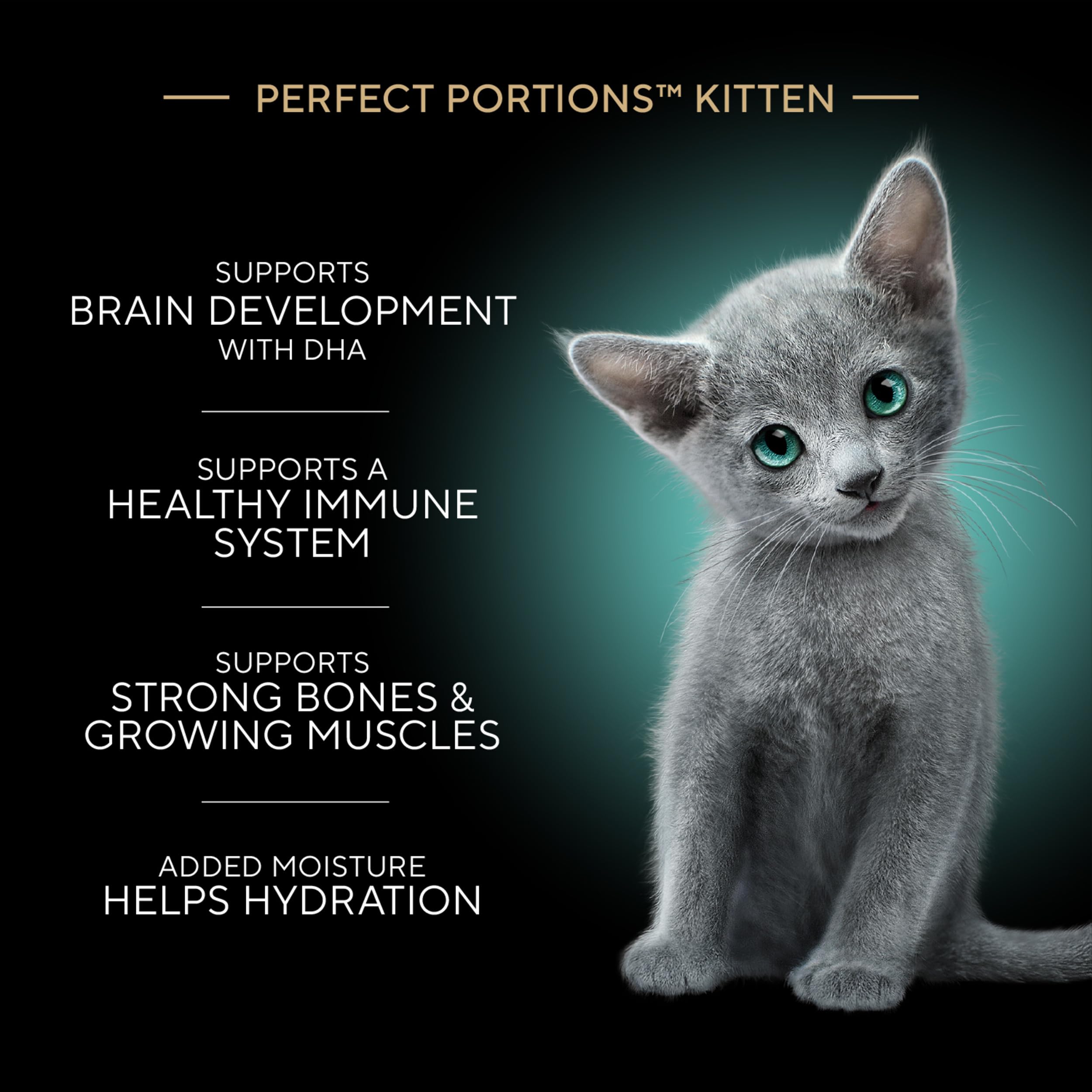Sheba Perfect Portions Kitten Wet Cat Food Pate Chicken Entree, Salmon Entree, and Turkey Entree, 2.6 oz. Twin-Pack Trays (24 Count, 48 Servings)