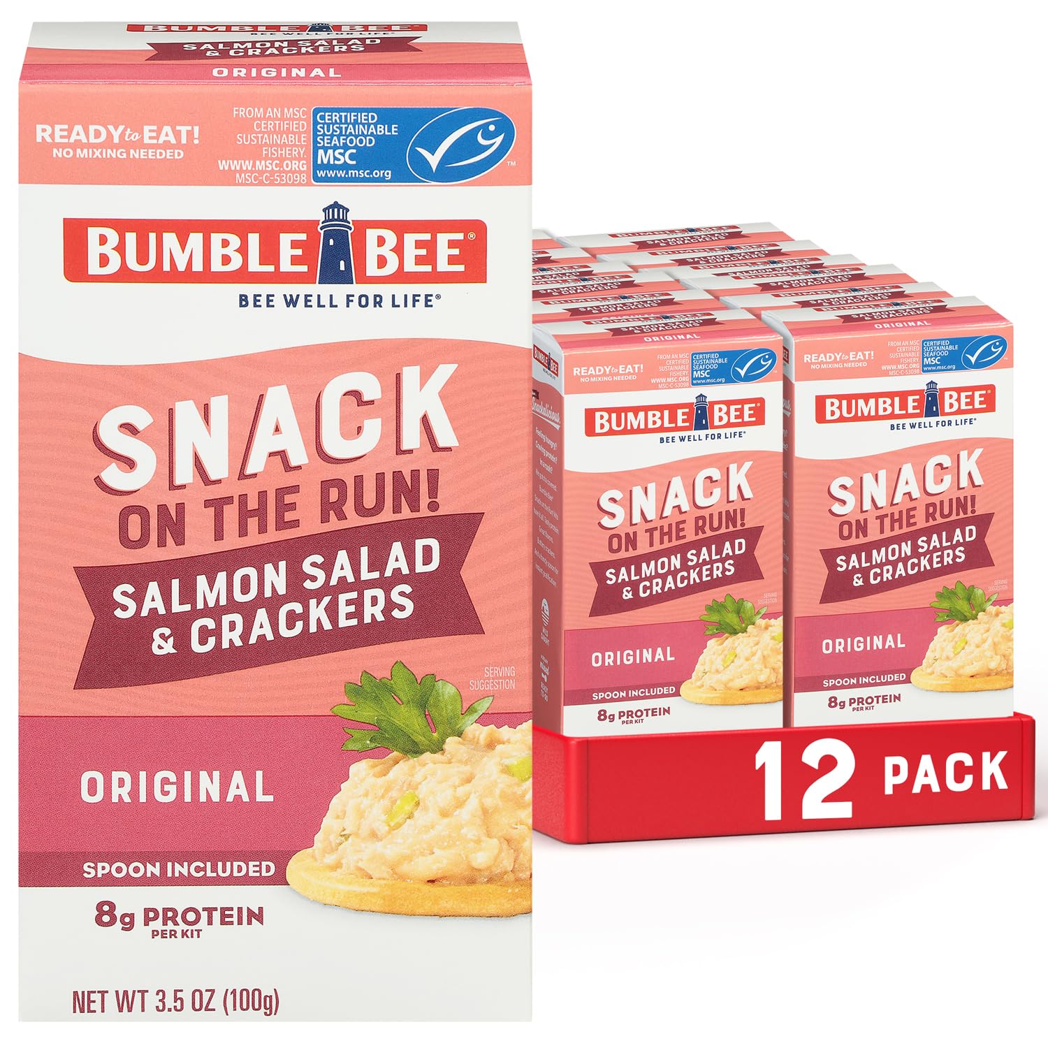 Bumble Bee Snack On The Run Original Tuna Salad with Crackers Kit (Pack of 12) - Ready to Eat Protein Snack Pack - 8g Protein per Box - Wild Caught MSC Certified Tuna