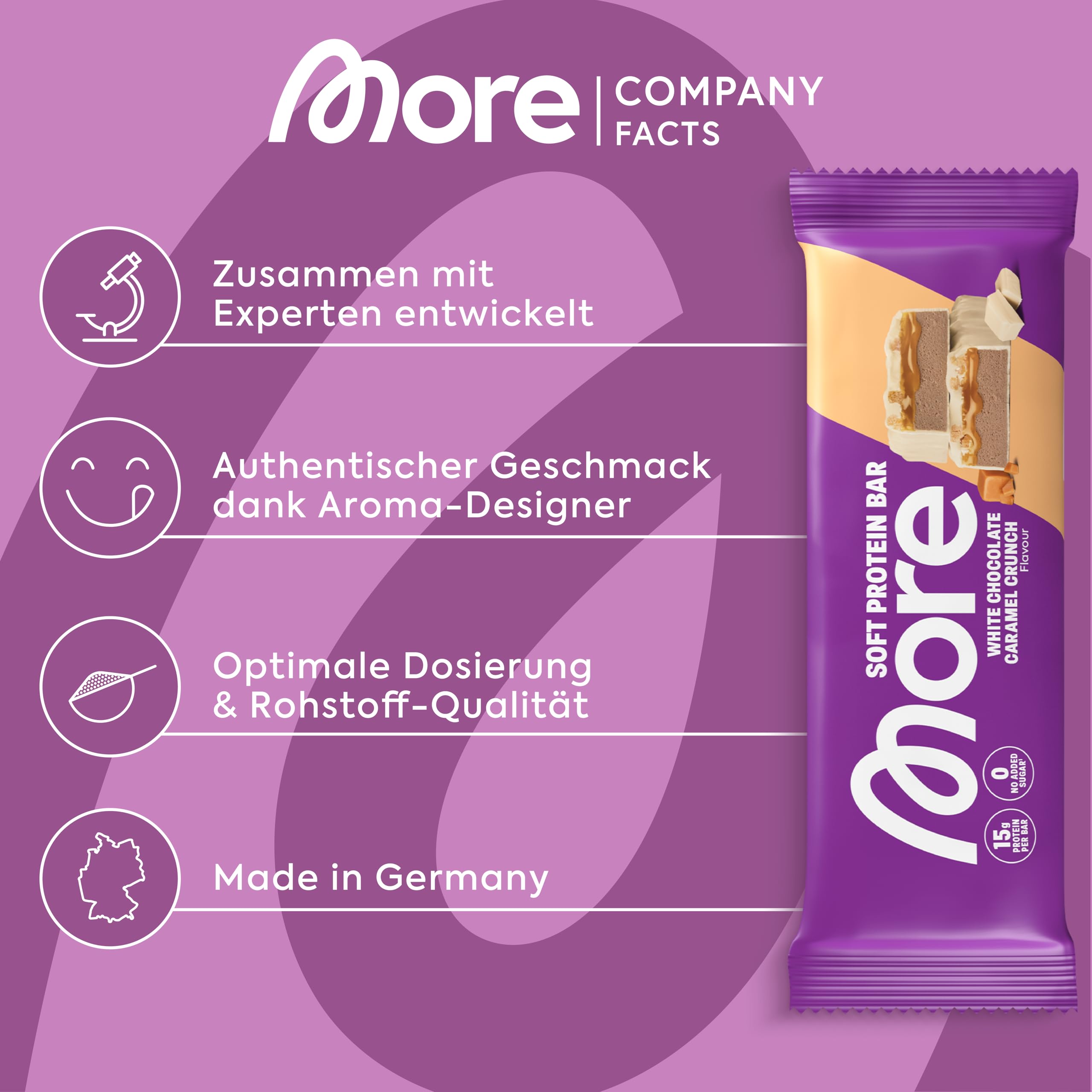MORE Protein Bar, 10er Box, White Chocolate Peanut Caramel, Protein Riegel ohne Zuckerzusatz (Design kann variieren)