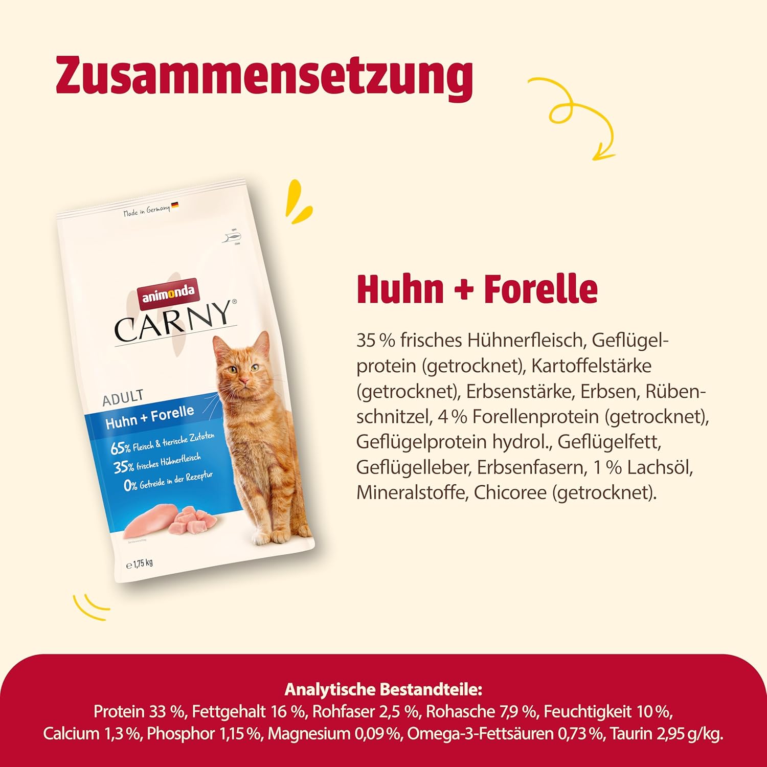 animonda Carny Katzen Trockenfutter Huhn und Rind (1 x 1,75 kg), Trockenfutter für ausgewachsene Katzen ohne Zucker und Getreide, mit frischem Hühnerfleisch und Rinderprotein