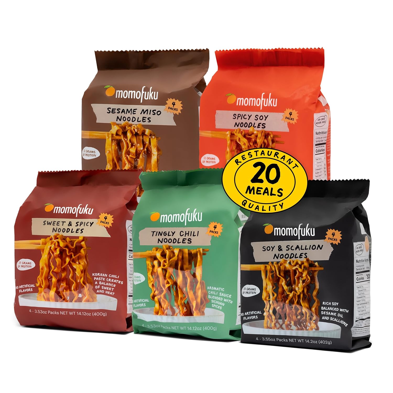 Momofuku Ramen Noodle Spicy Variety Pack by David Chang, 12 Meals of Air-Dried Instant Noodles with Spicy Sauce