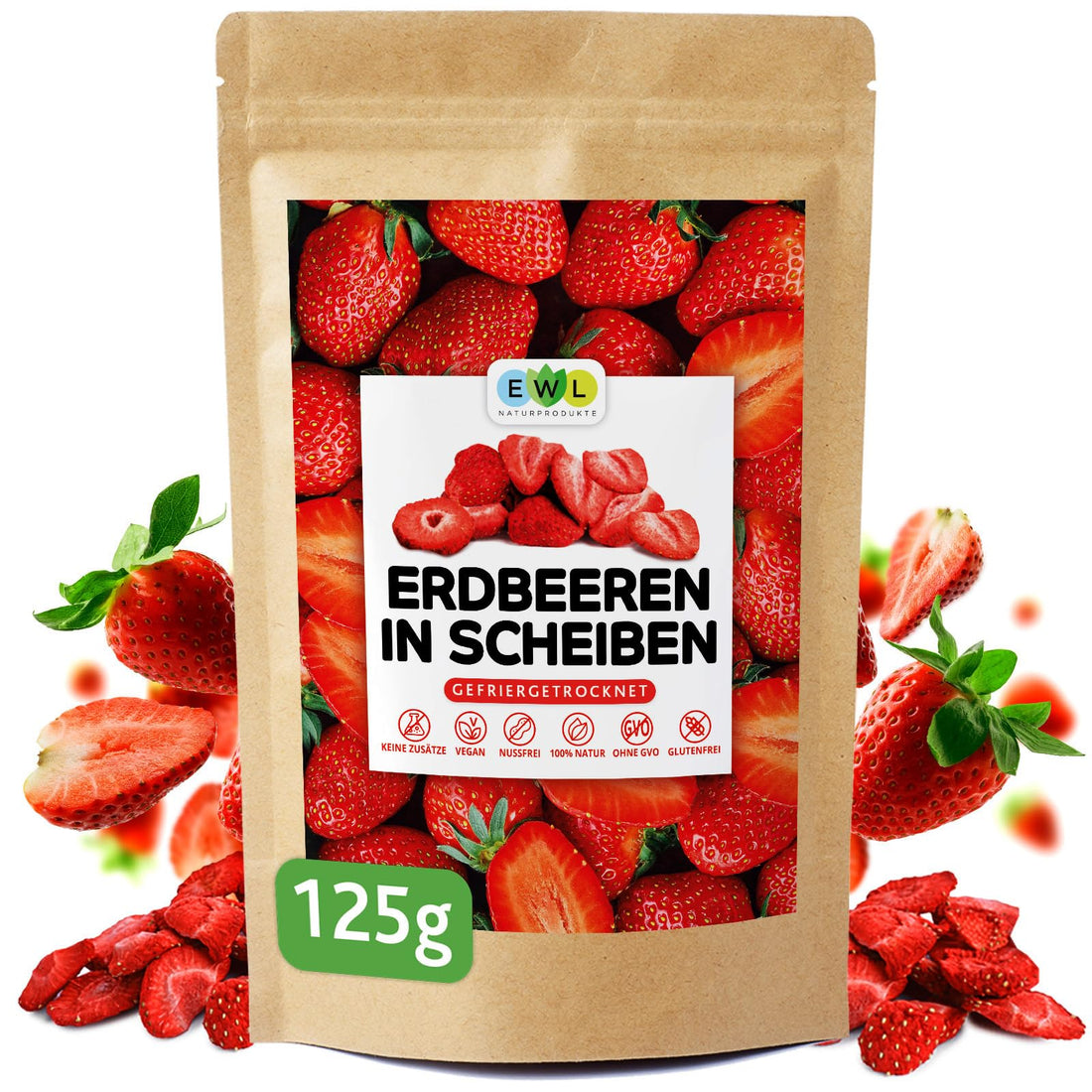 EWL Naturprodukte Erdbeeren gefriergetrocknet 400g, im bruchsicheren Eimer, gefriergetrocknete Erdbeeren in Deutschland abgefüllt, vegan und natürlich lecker