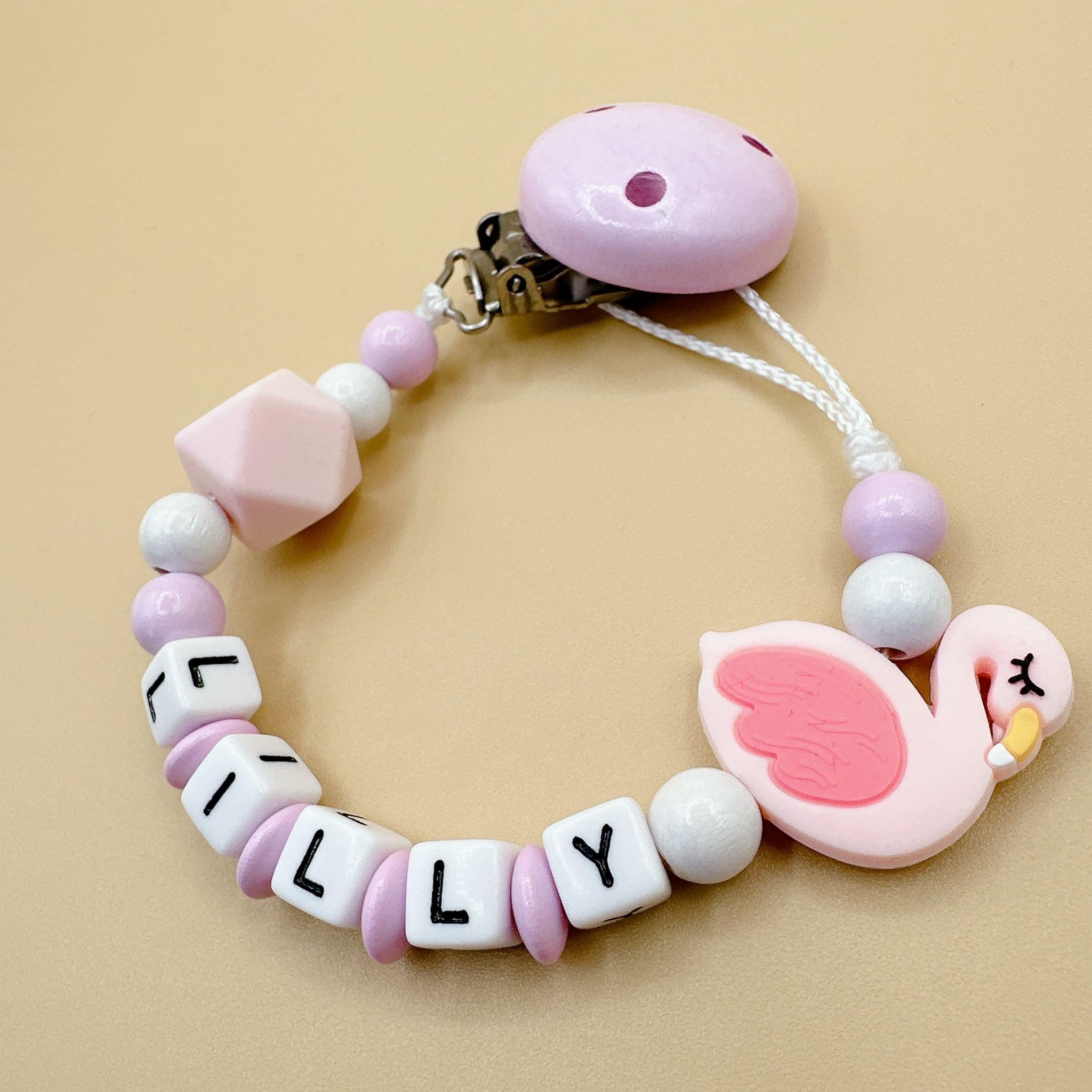 Schnullerband mit Namen für Mädchen & Jungen personalisierte Baby Geschenke (Reh Rosa)