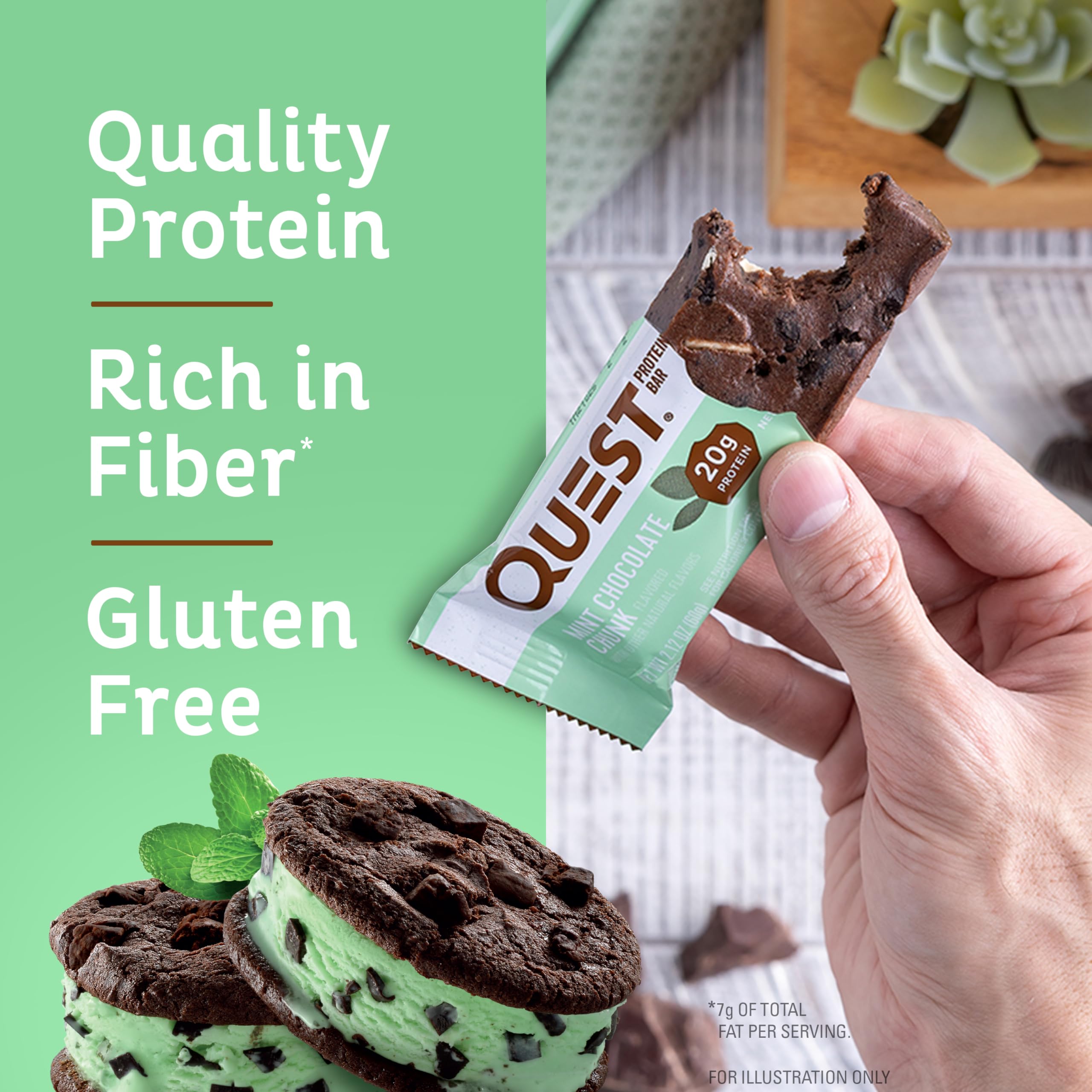 Quest Nutrition Chocolate Chip Dough Cookie Protein Bars, 21g Protein, 1g Sugar, 4g Net Carbs, High Fiber, Gluten Free, Keto-Friendly, 12 Count