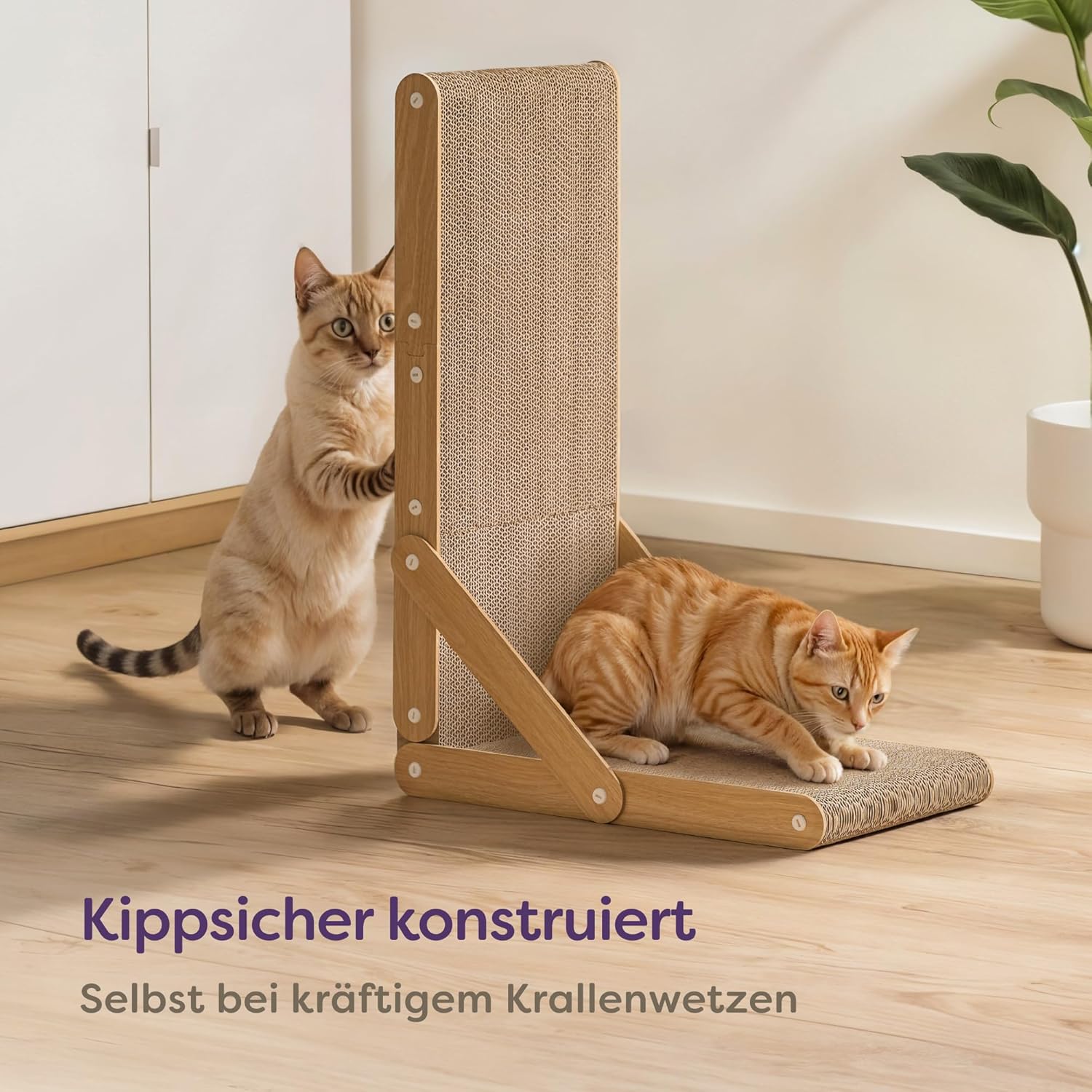 Knupis Kratzbrett Katze Groß 68 cm - Kratzfeste Kratzpappe für Katzen zur Krallenpflege - Bis zu 2 Jahre Kratzspaß - Leichte Montage - Wendbares Design L förmig - Kratzmatte für Sofa & Wandschutz