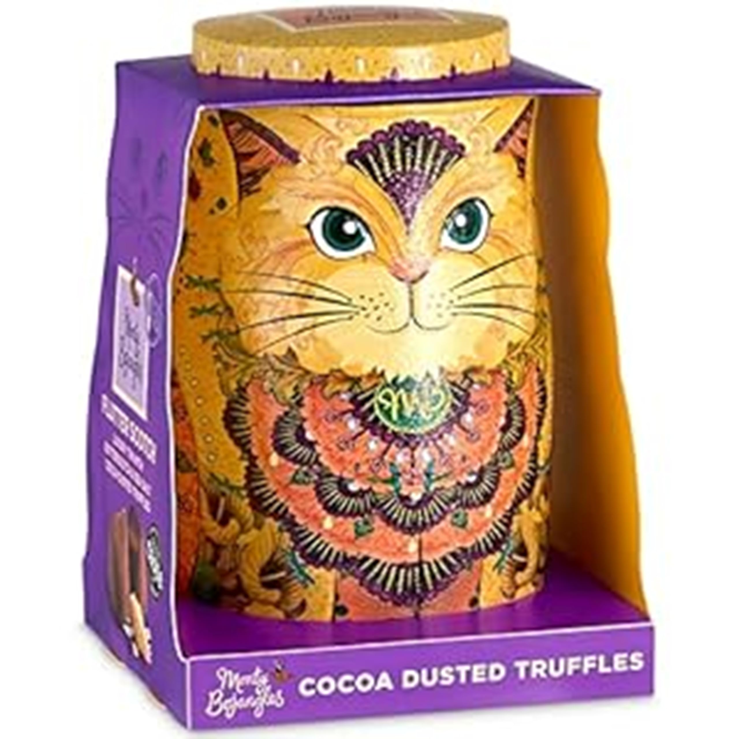 Monty Bojangles Kit-Tins Schokoladentrüffel (4 x 36g) Truffle Pralinen mit Kakao bestäubt Pralinen, Schokolade Sammlerdose mit Katzen-Design, Geschenkset mit vier Geschmacksrichtungen