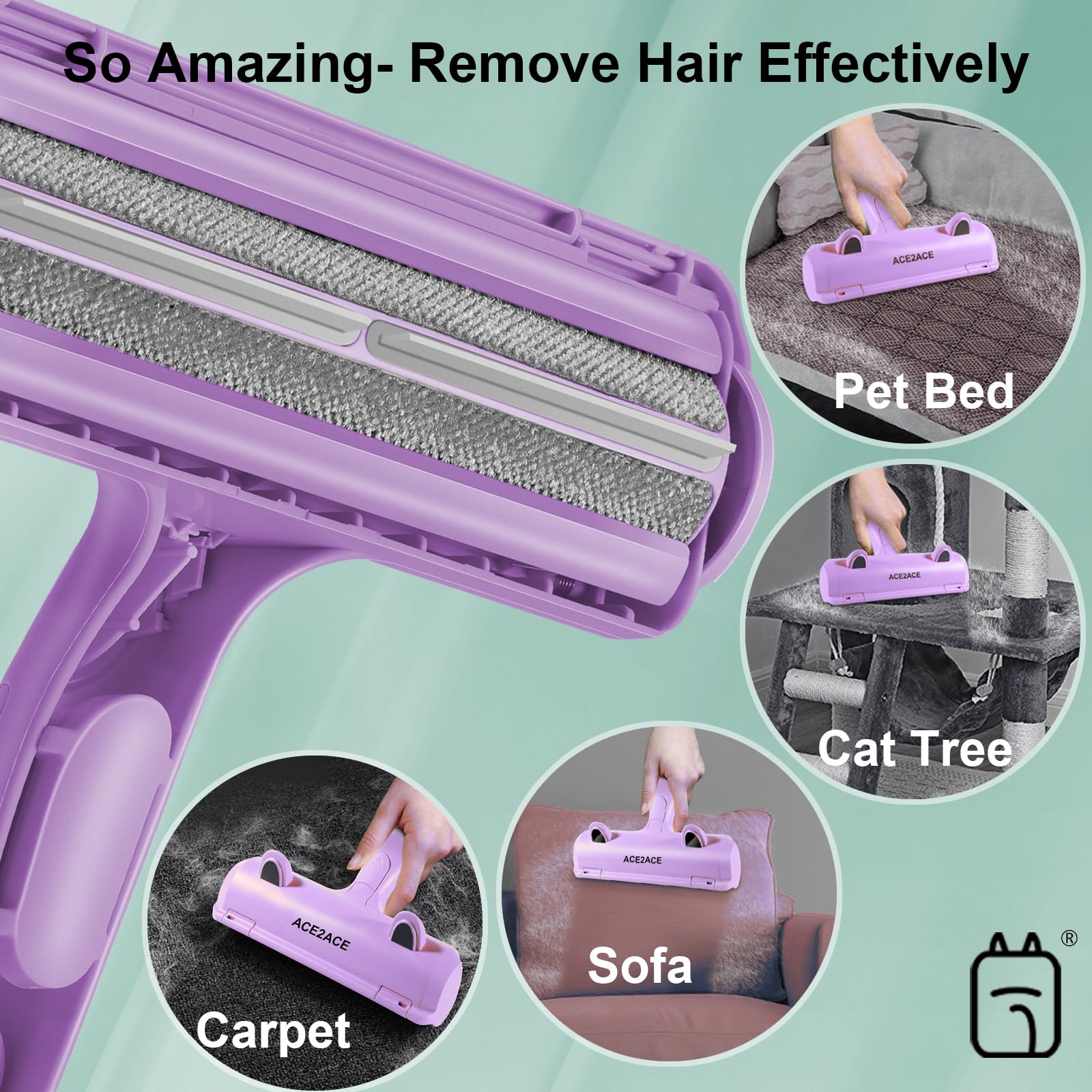ACE2ACE Tierhaarentferner Fusselrolle, Fusselrolle für Hundehaare und Katzenhaare Wiederverwendbar, Fusselbürste für Tierhaar, für Sofa, Bett, Teppich, Kratzbaum, weiß