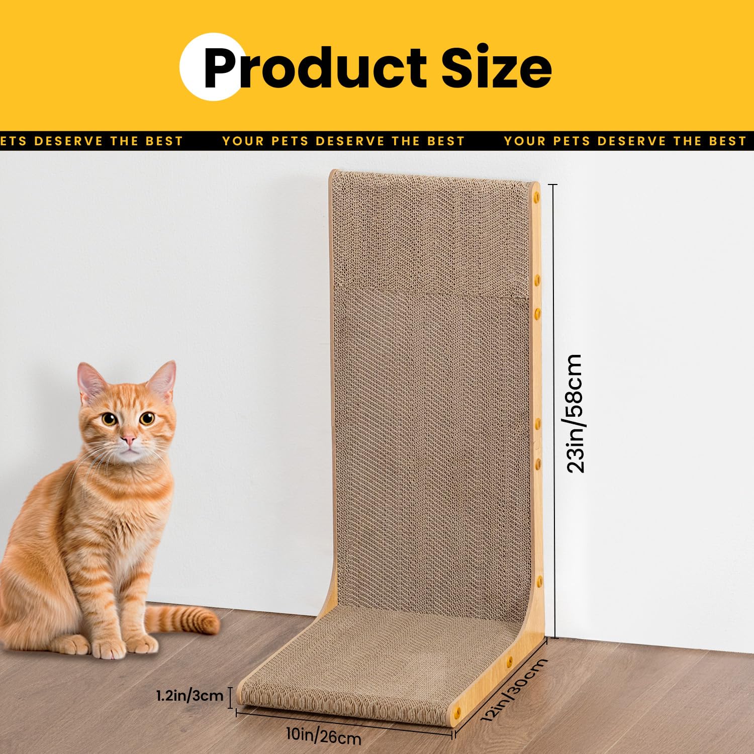 Conlun Kratzbrett für Katzen, 58 cm L-förmige Wandmontage, vertikale Kratzfläche, strapazierfähige Pappe zum Möbelschutz für Wohnungskatzen, Groß,Holzoptik