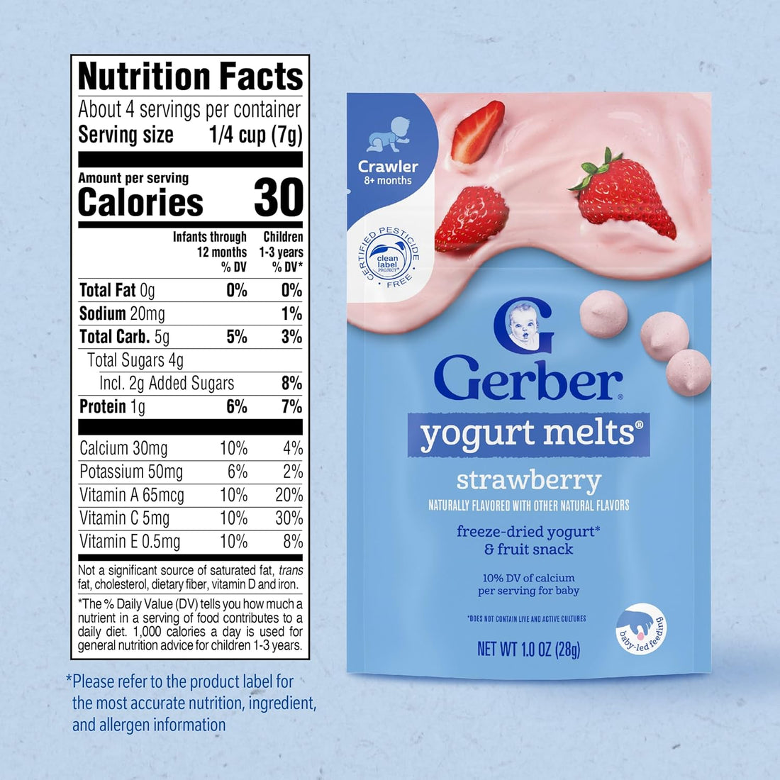 Gerber Stage 3 Baby Food Snacks, Strawberry Yogurt Melts, Freeze Dried Yogurt and Fruit Snacks for Babies, Baby Led Feeding, 7-Pack