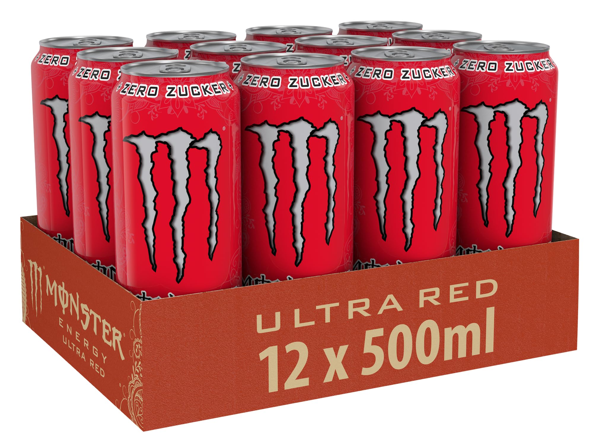 Monster Energy Ultra Fiesta - koffeinhaltiger Energy Drink mit leichtem Mango-Geschmack - ohne Zucker und ohne Kalorien - in praktischen Einweg Dosen (12 x 500 ml)