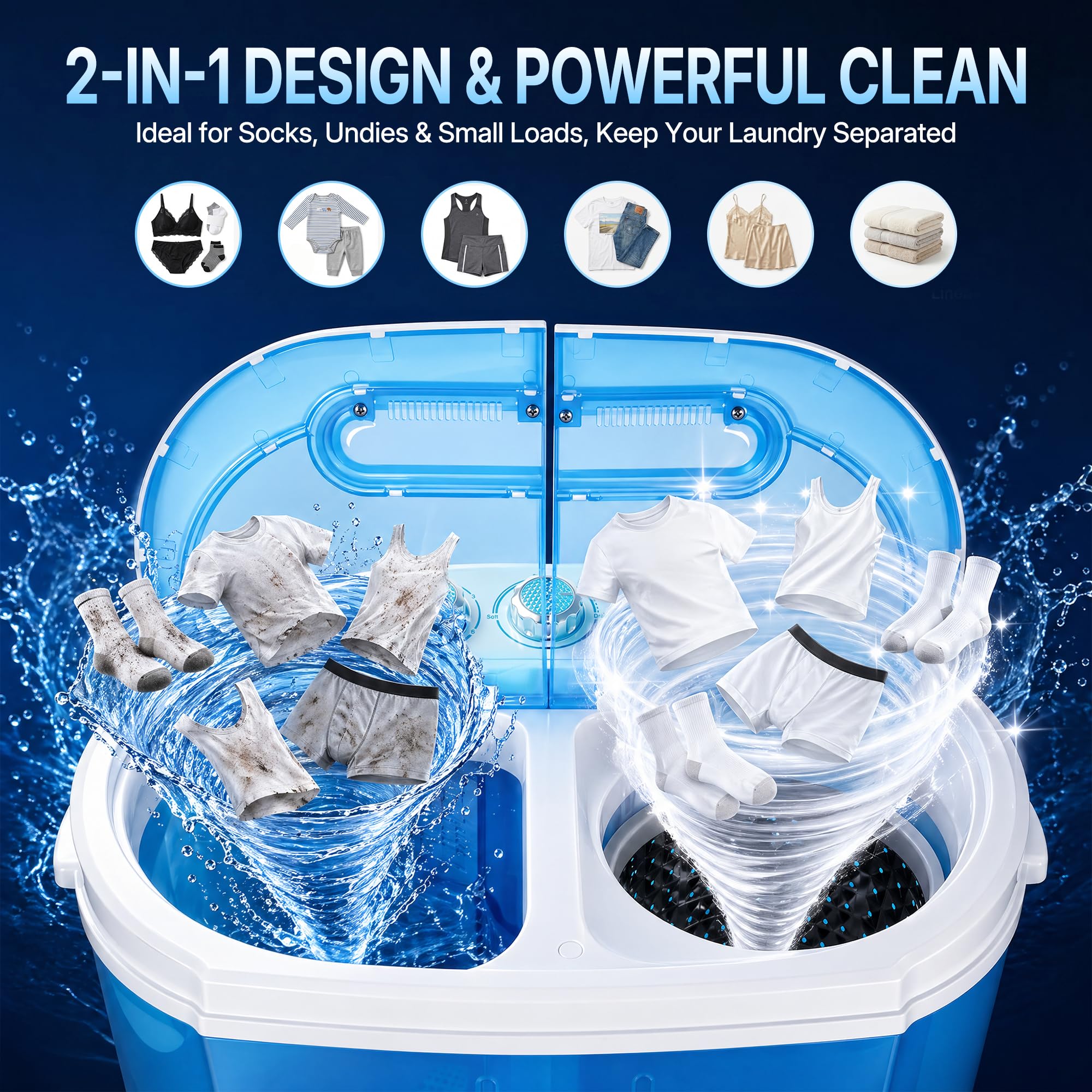SUPER DEAL Small Portable Washing Machine 9.9lb Mini Compact Washer Twin Tub Laundry Machine Top Load Spinning and Washing Combo 6.57 FT Inlet Gravity Drain Hose