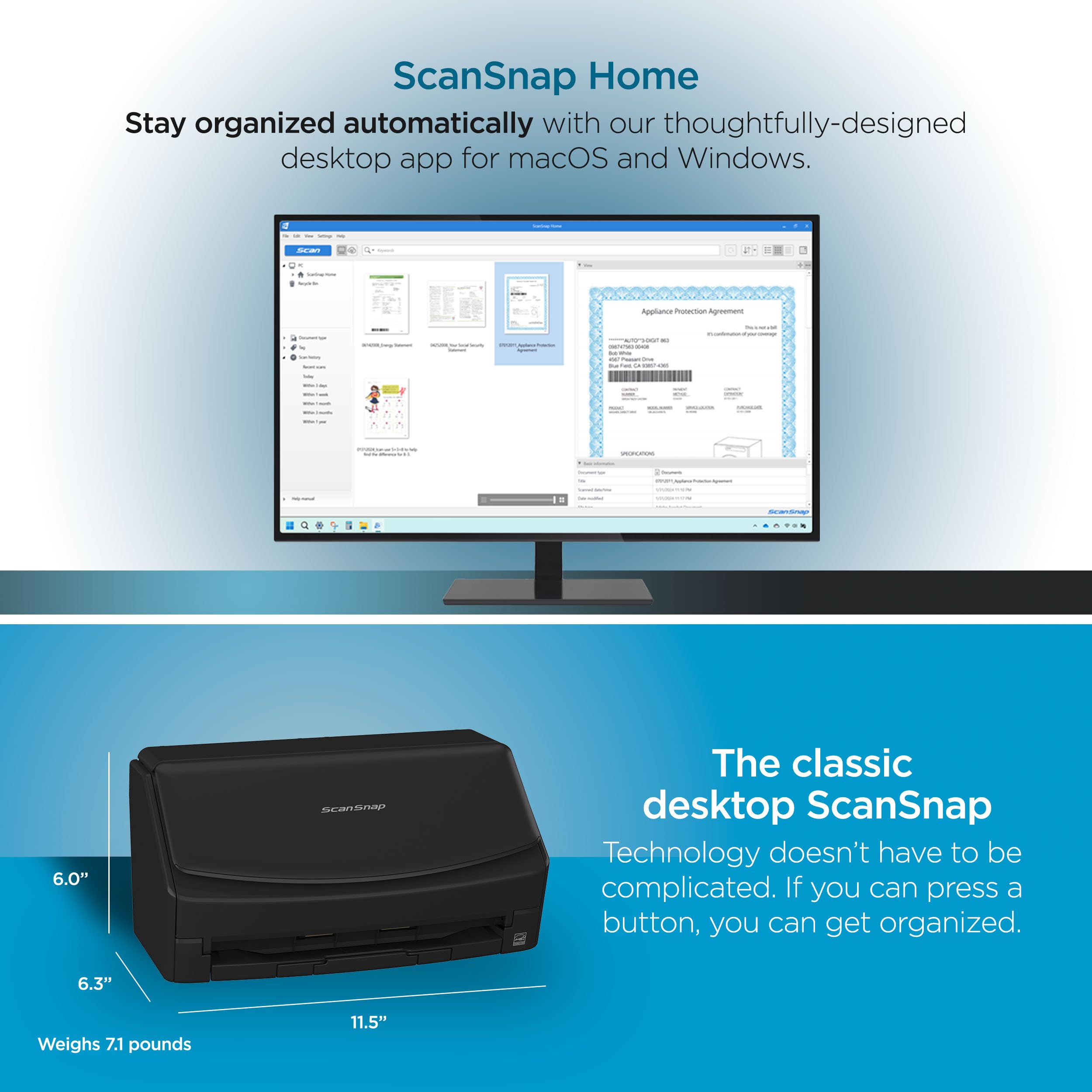ScanSnap iX2400 High-Speed Simple One-Touch Button Color Document, Photo & Receipt Scanner with 100 Page Auto Document Feeder for Mac or PC, Black