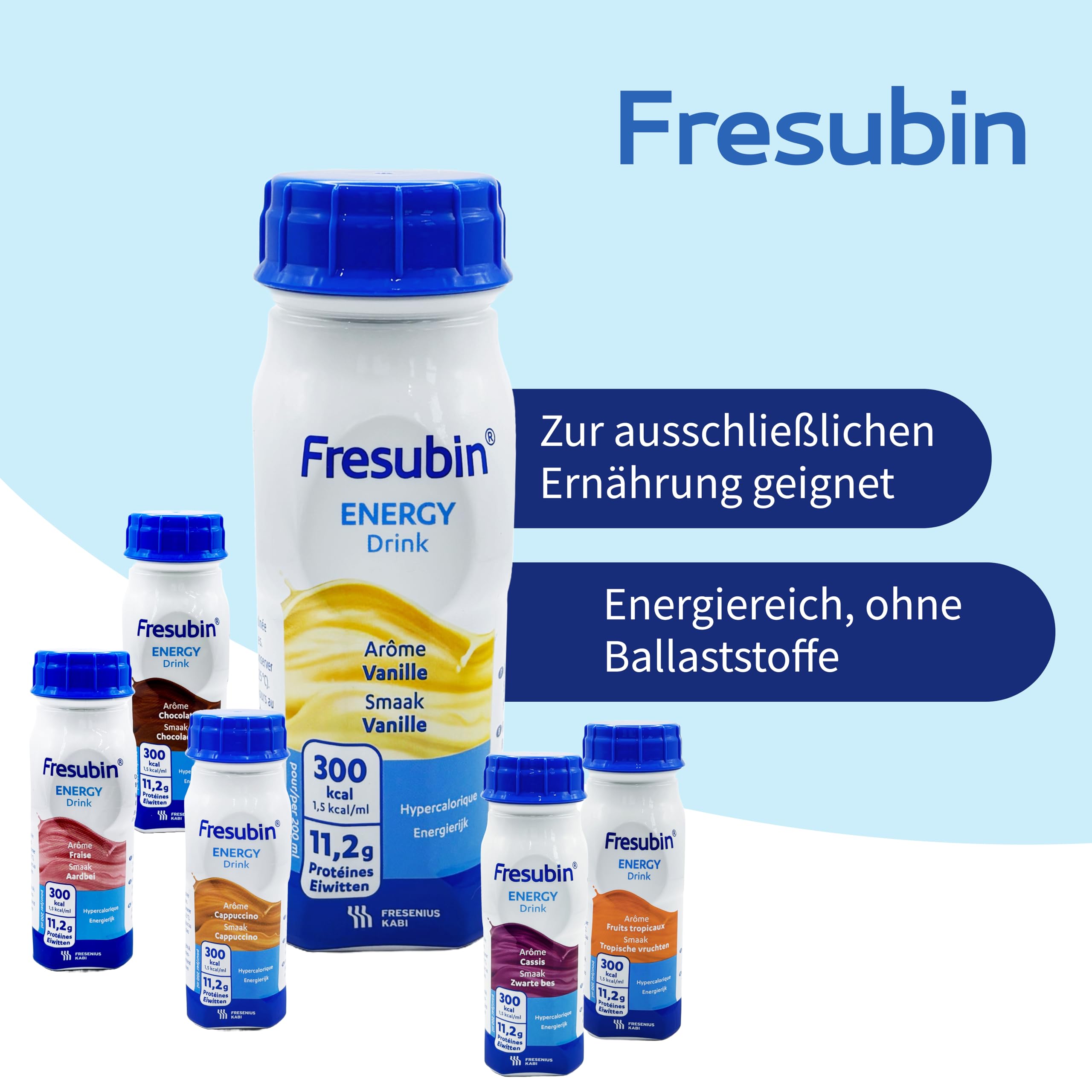 Fresubin Energy Drink - Mischkarton Hochkalorische Trinknahrung von Fresenius Kabi in 6 Geschmacksrichtungen, 300 kcal pro Flasche (200 ml (24er Pack), Mischkarton)