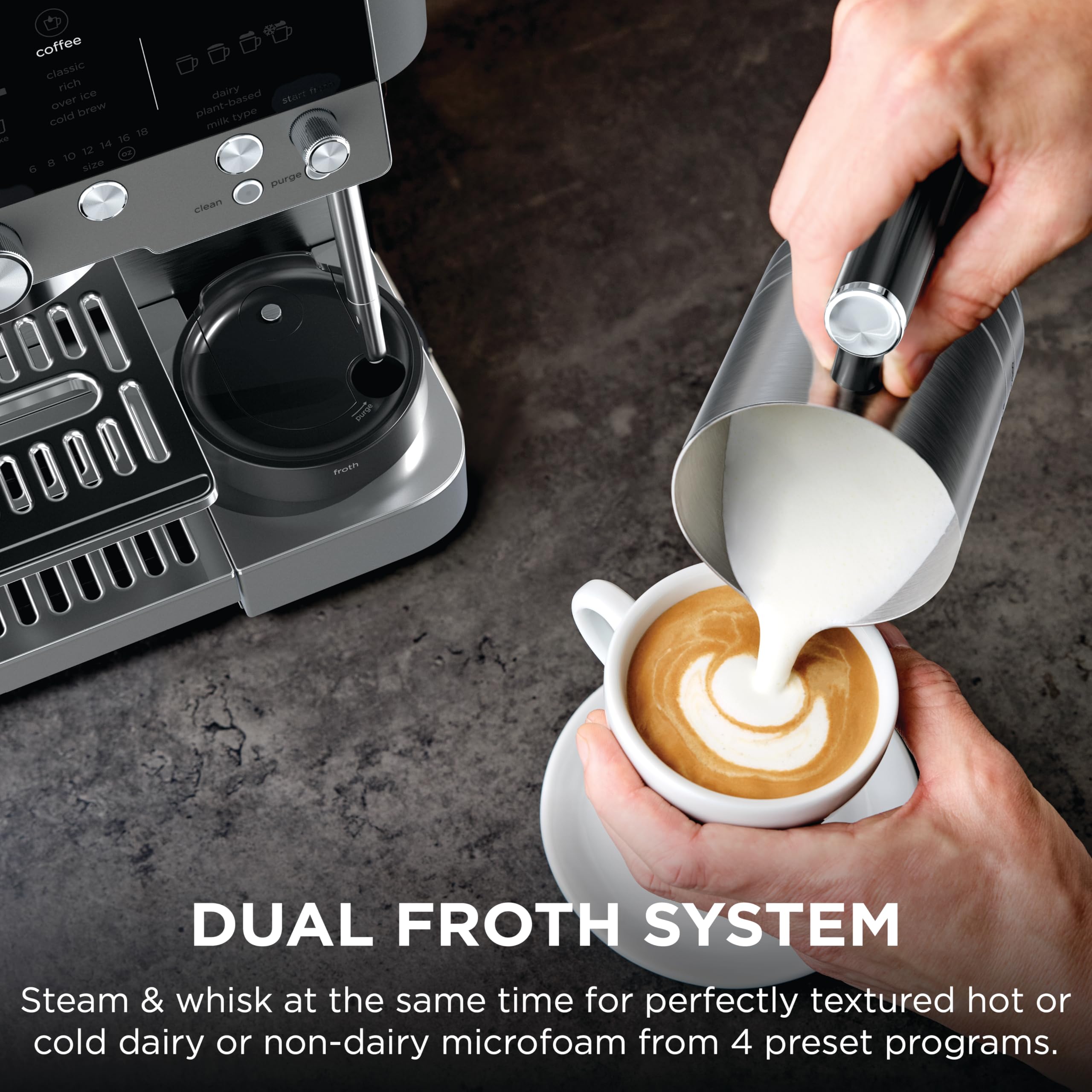 Ninja Luxe Café Premier 3-in-1 Espresso Machine, Drip Coffee, & Rapid Cold Brew | Built-in Coffee Grinder, Hands-Free Milk Frother, Assisted Tamper for Cappuccinos & Lattes | Stainless Steel | ES601