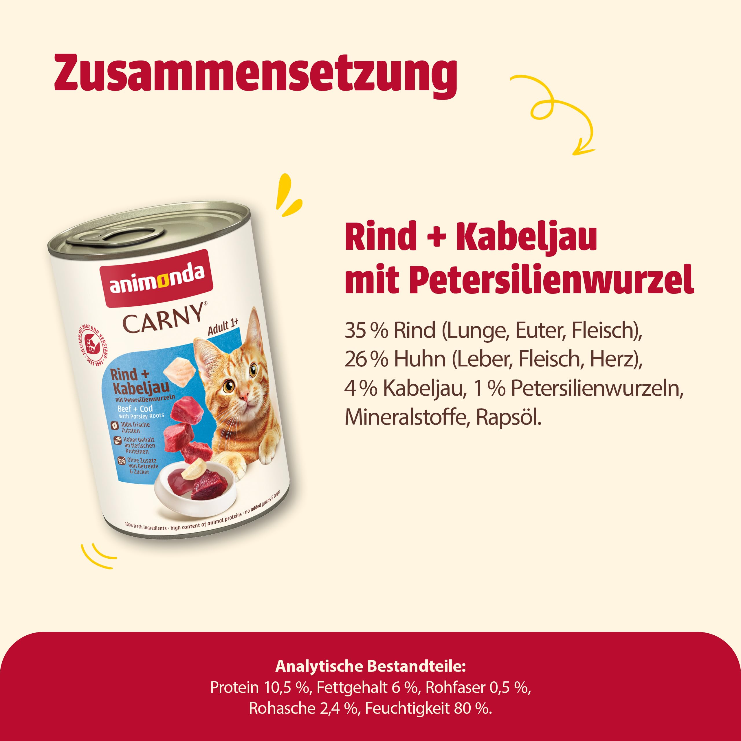 animonda Carny Adult Huhn + Lachs (6 x 400 g), Katzennassfutter für ausgewachsene Katzen, Nassfutter mit 100 % frischen, fleischlichen Zutaten, Katzenfutter ohne Getreide und Zucker